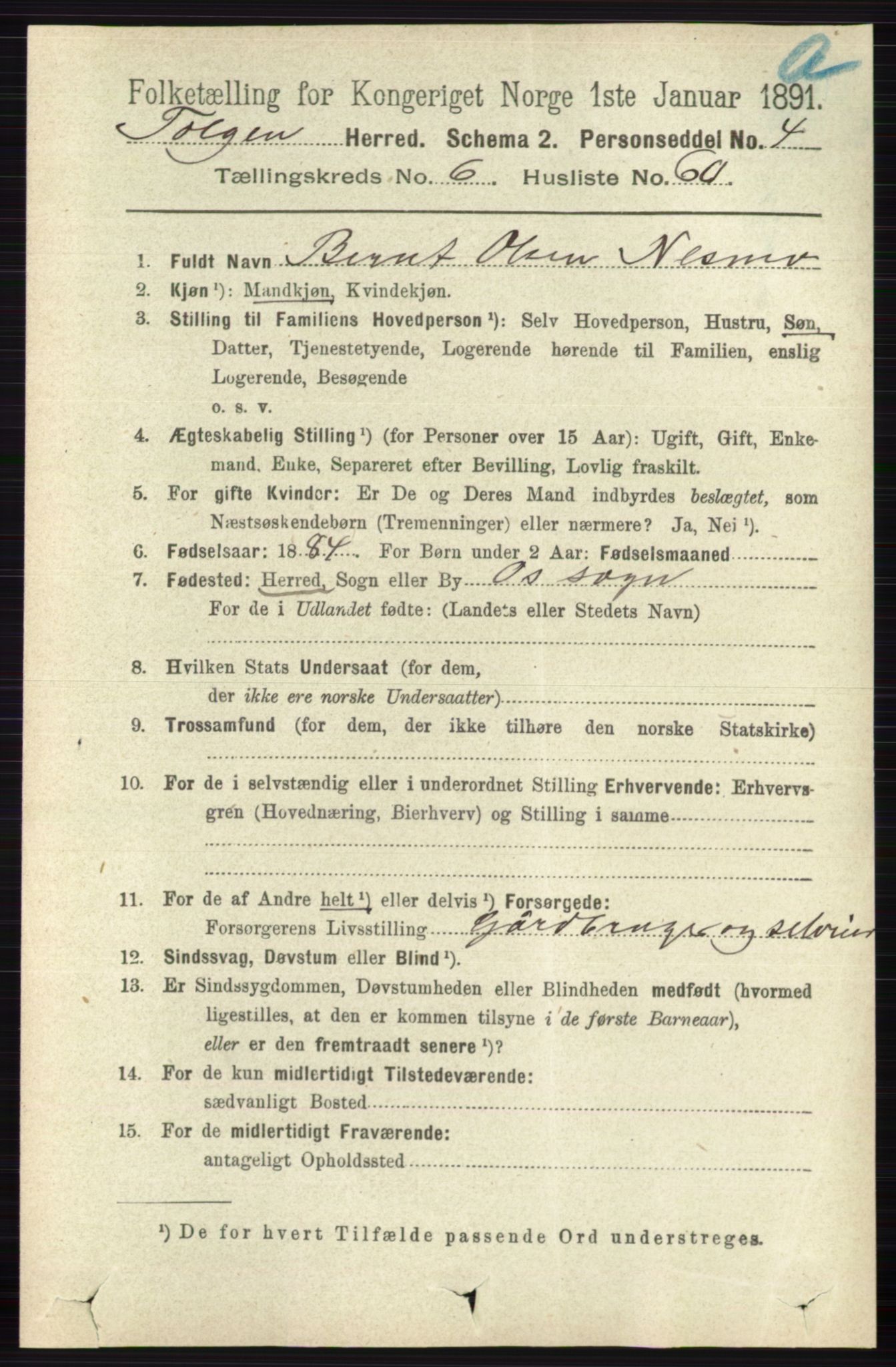 RA, 1891 census for 0436 Tolga, 1891, p. 1981