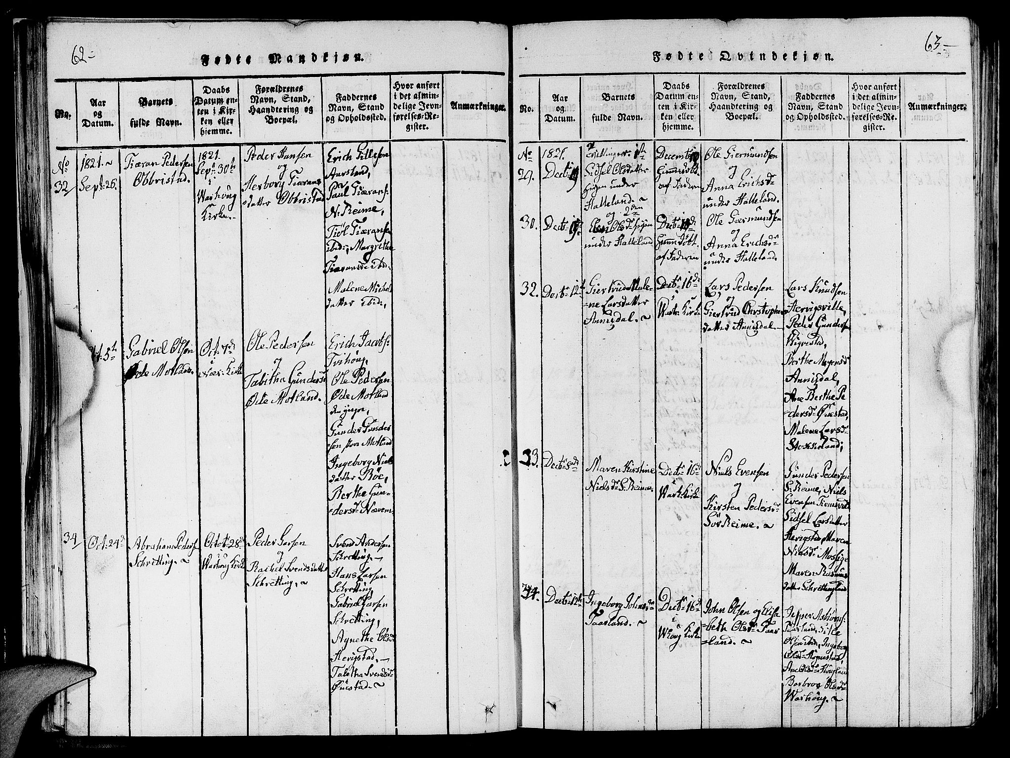 Hå sokneprestkontor, SAST/A-101801/001/30BA/L0003: Parish register (official) no. A 3, 1815-1825, p. 62-63