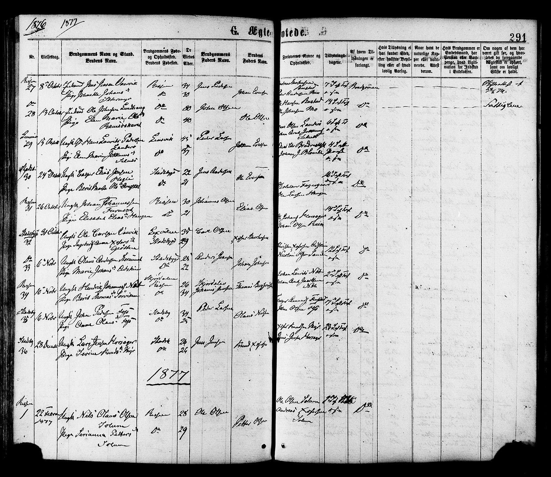 Ministerialprotokoller, klokkerbøker og fødselsregistre - Sør-Trøndelag, SAT/A-1456/646/L0613: Parish register (official) no. 646A11, 1870-1884, p. 291
