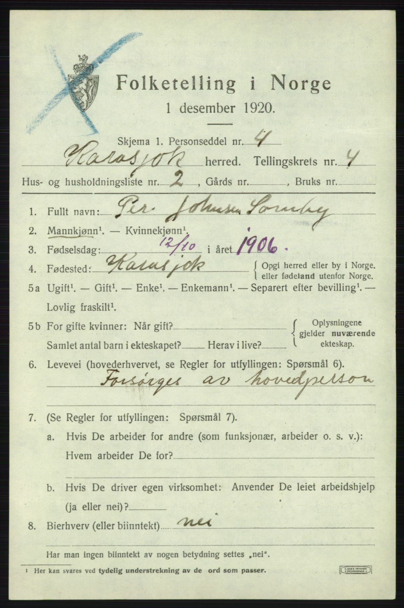 SATØ, 1920 census for Karasjok, 1920, p. 1648