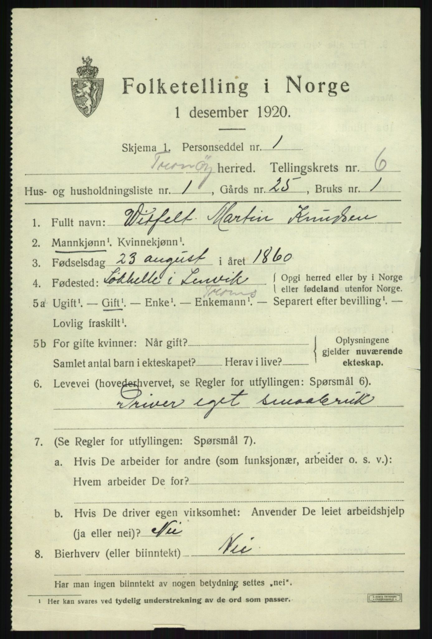 SATØ, 1920 census for Tranøy, 1920, p. 3123