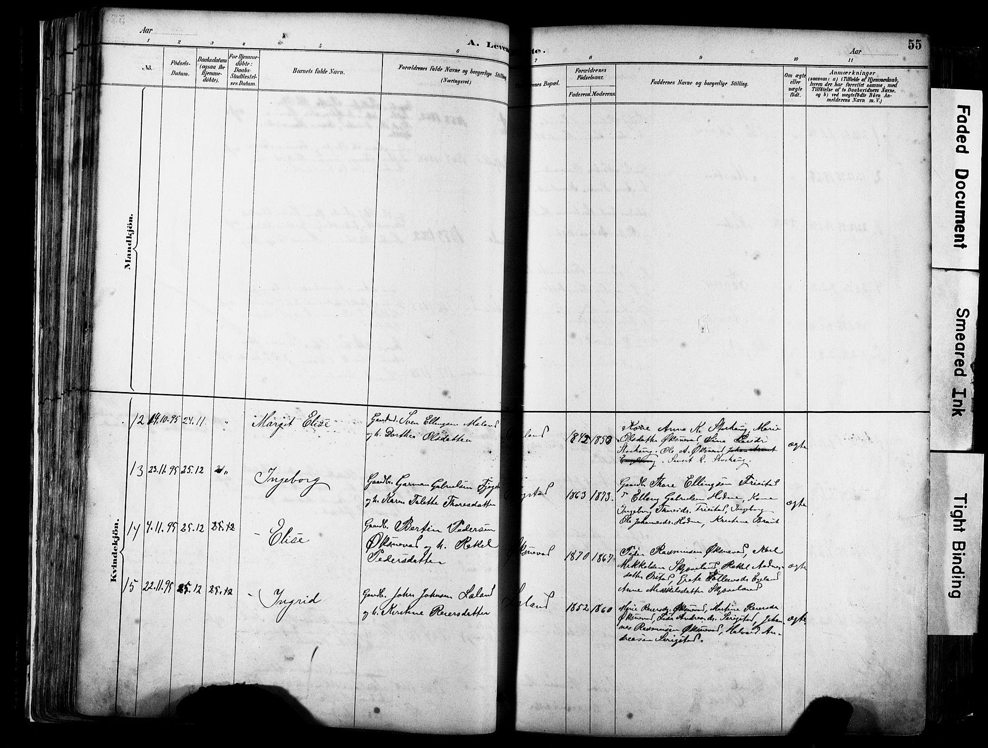 Klepp sokneprestkontor, SAST/A-101803/001/3/30BA/L0009: Parish register (official) no. A 7, 1886-1915, p. 55