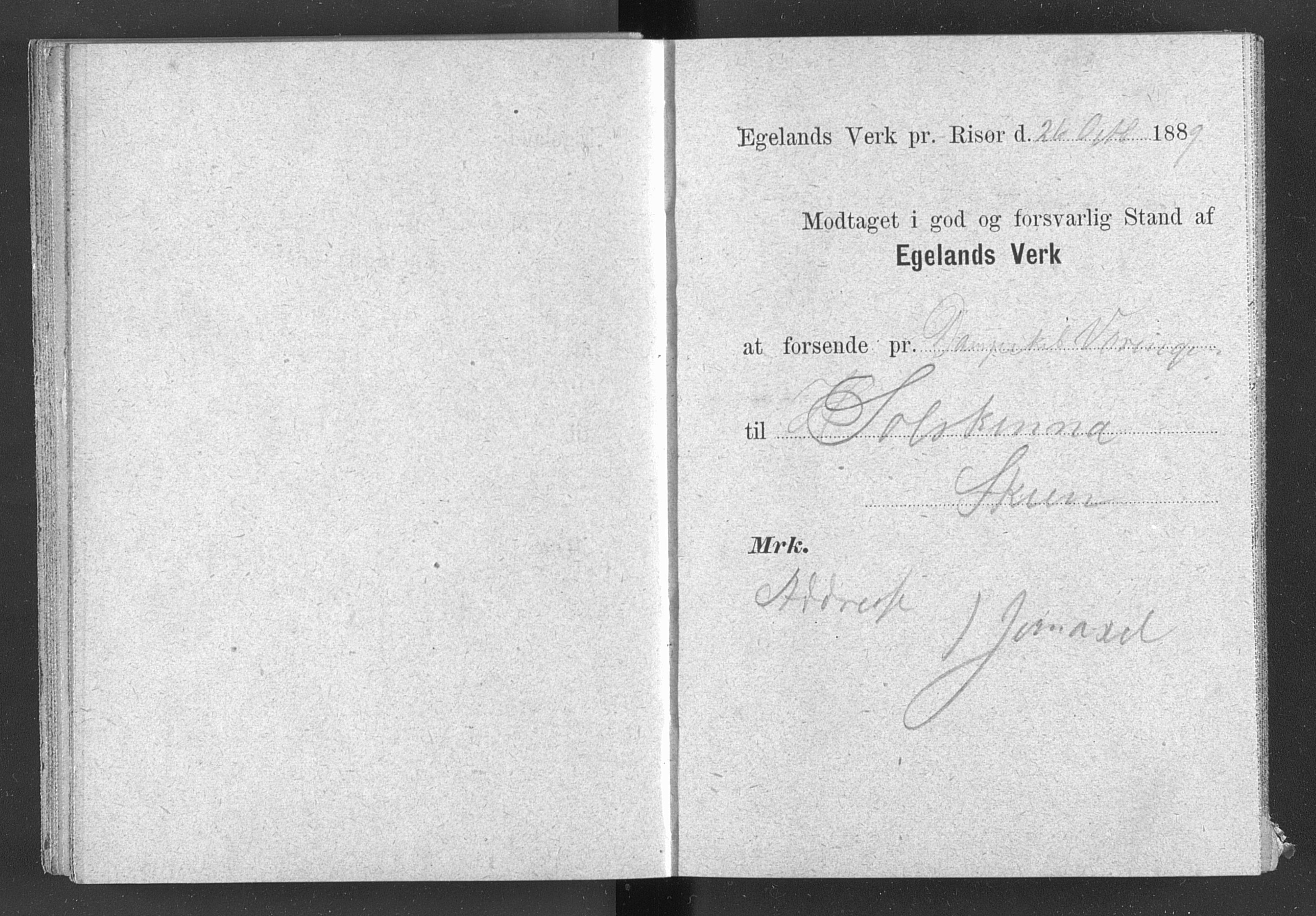 Egelands Jernverk, AAKS/PA-1907/01/L0029: Kvitteringsbok, 1888-1895