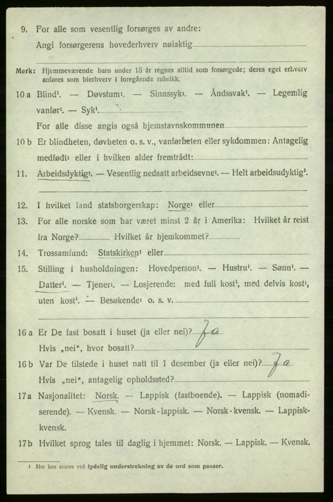 SATØ, 1920 census for Loppa, 1920, p. 853