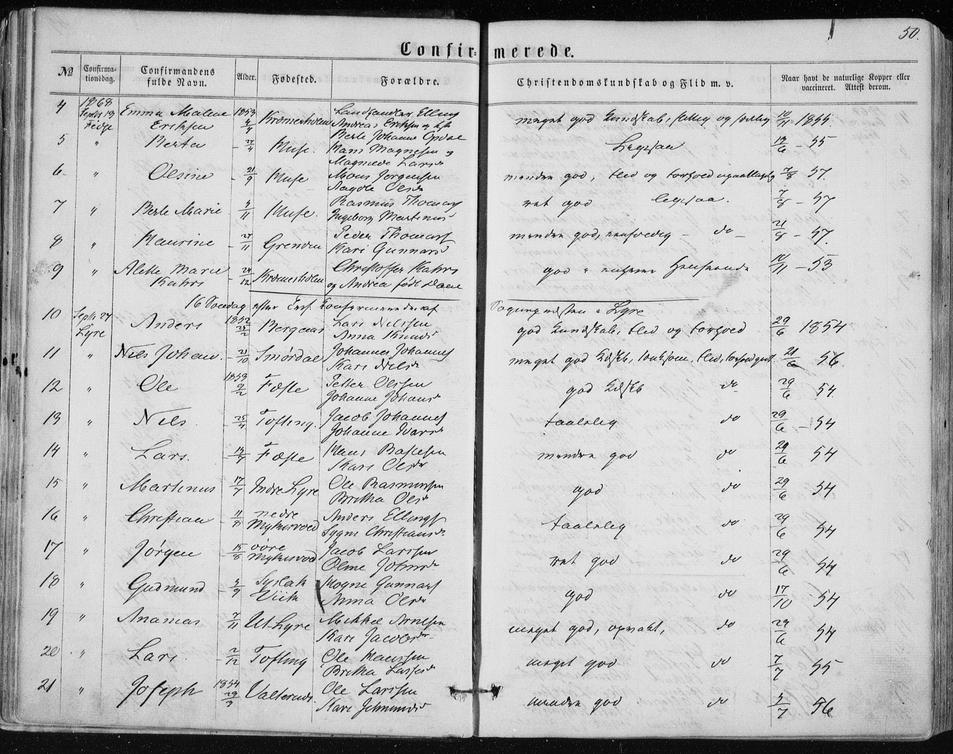 Lindås Sokneprestembete, SAB/A-76701/H/Haa: Parish register (official) no. A 16, 1863-1875, p. 50