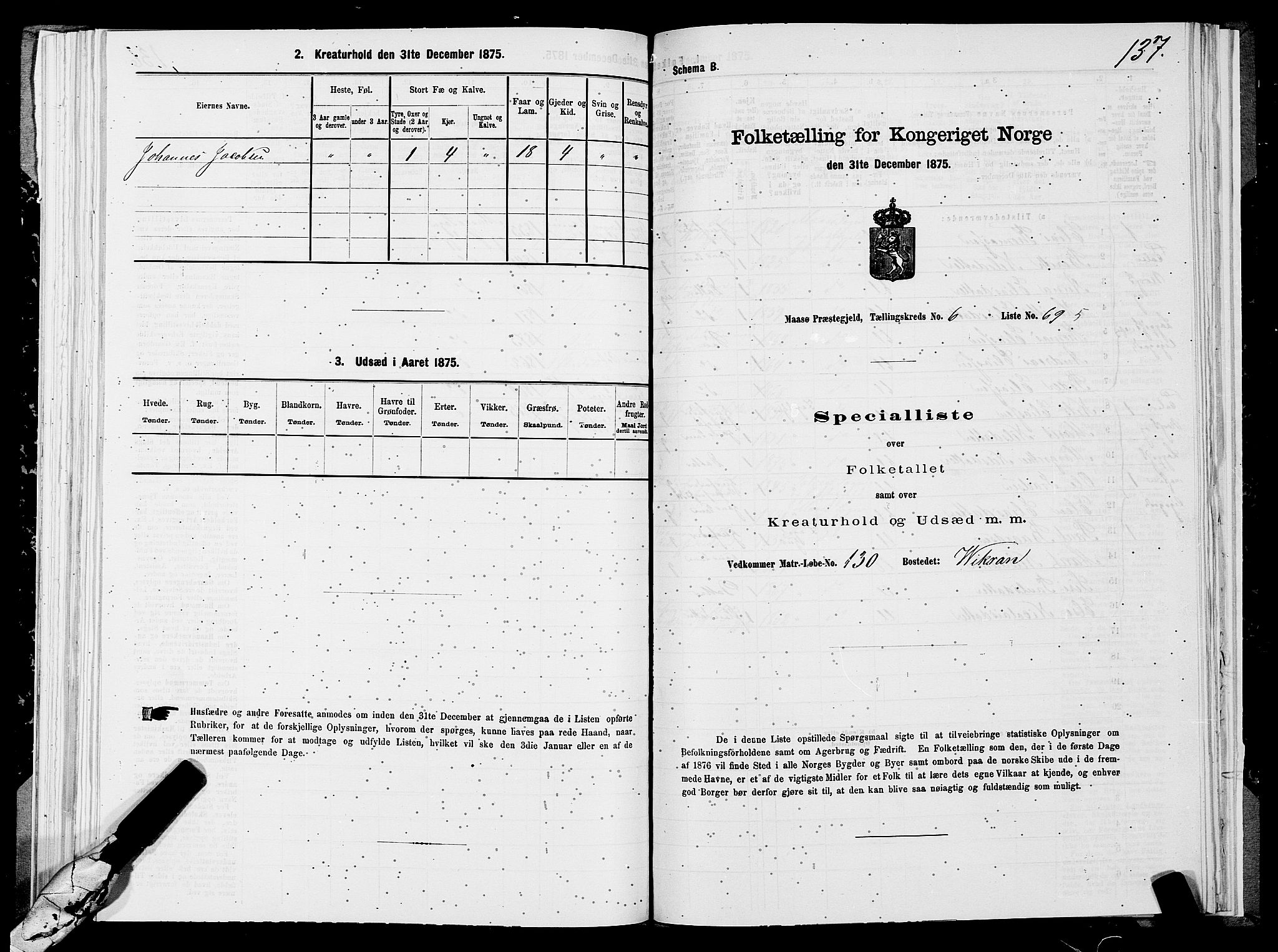 SATØ, 1875 census for 2018P Måsøy, 1875, p. 1137