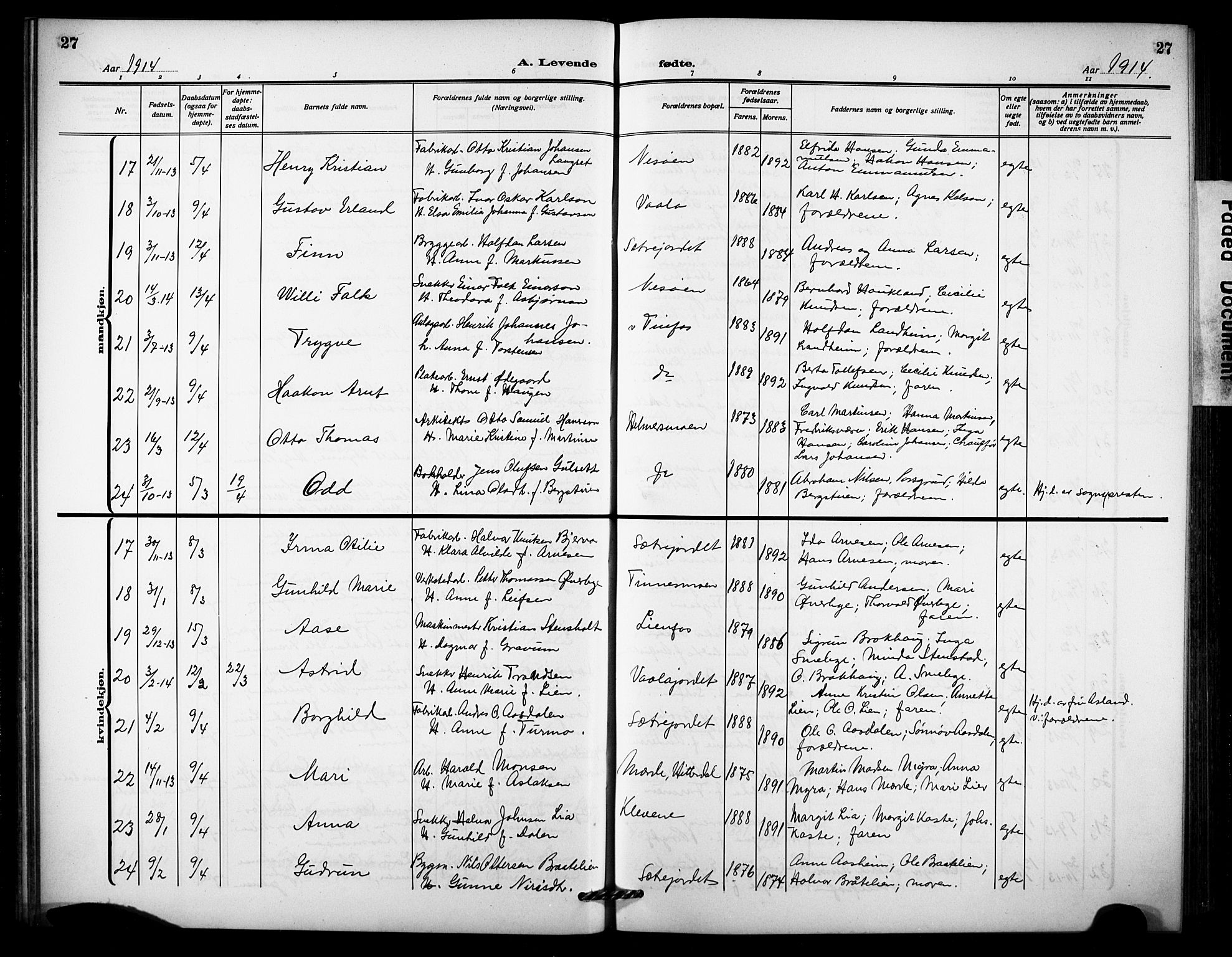 Notodden kirkebøker, AV/SAKO-A-290/G/Ga/L0001: Parish register (copy) no. 1, 1912-1923, p. 27