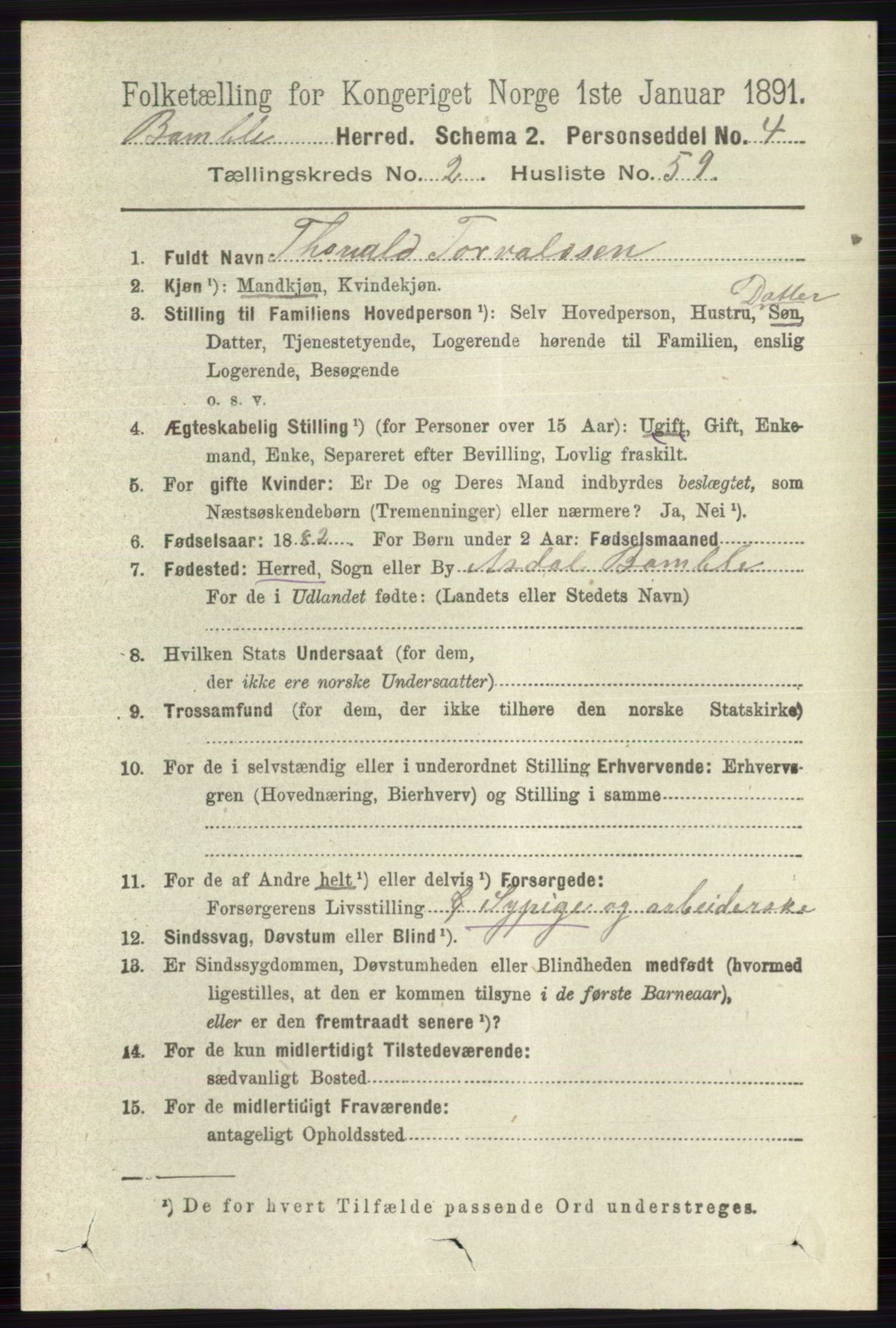 RA, 1891 census for 0814 Bamble, 1891, p. 1343