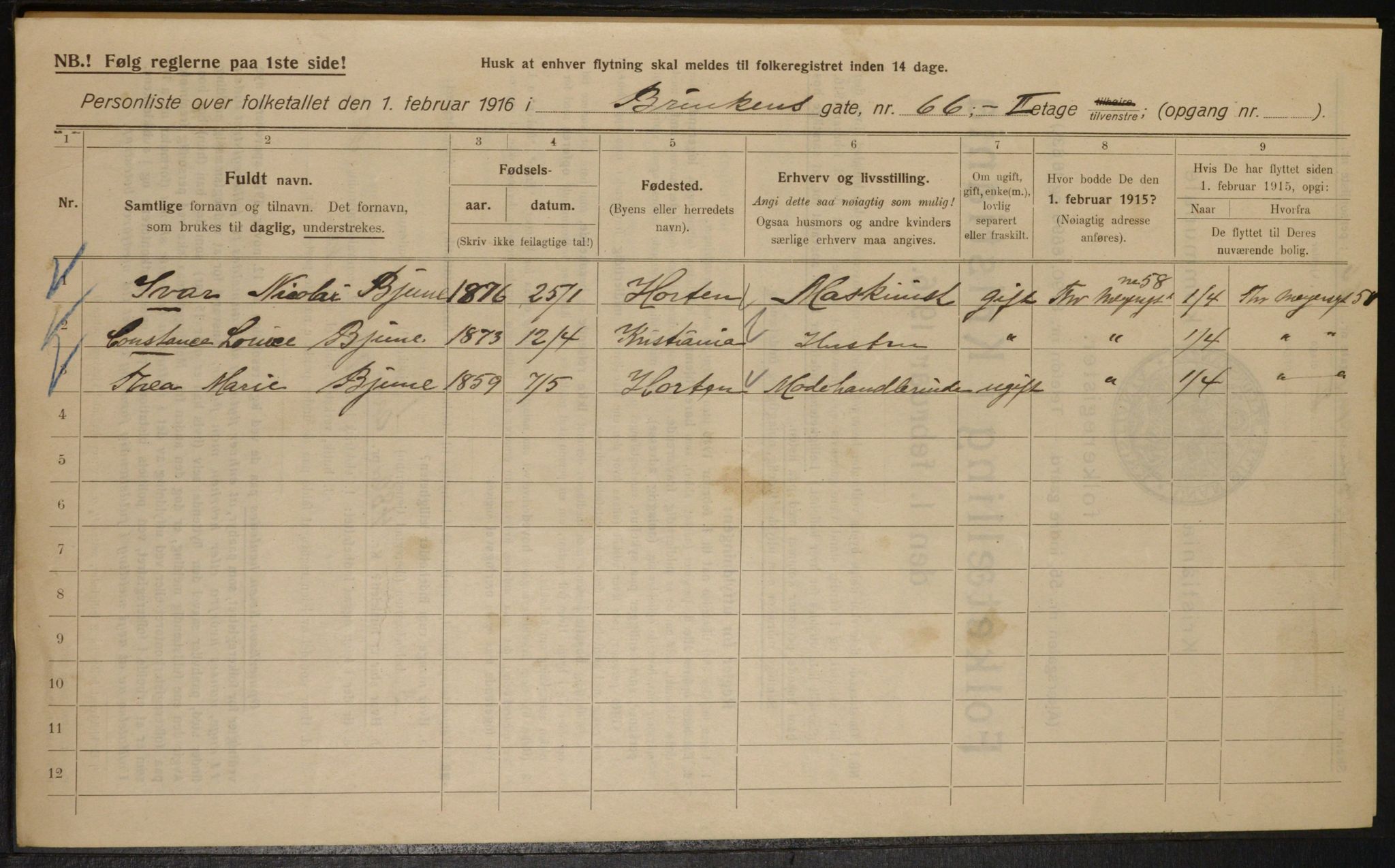 OBA, Municipal Census 1916 for Kristiania, 1916, p. 9278