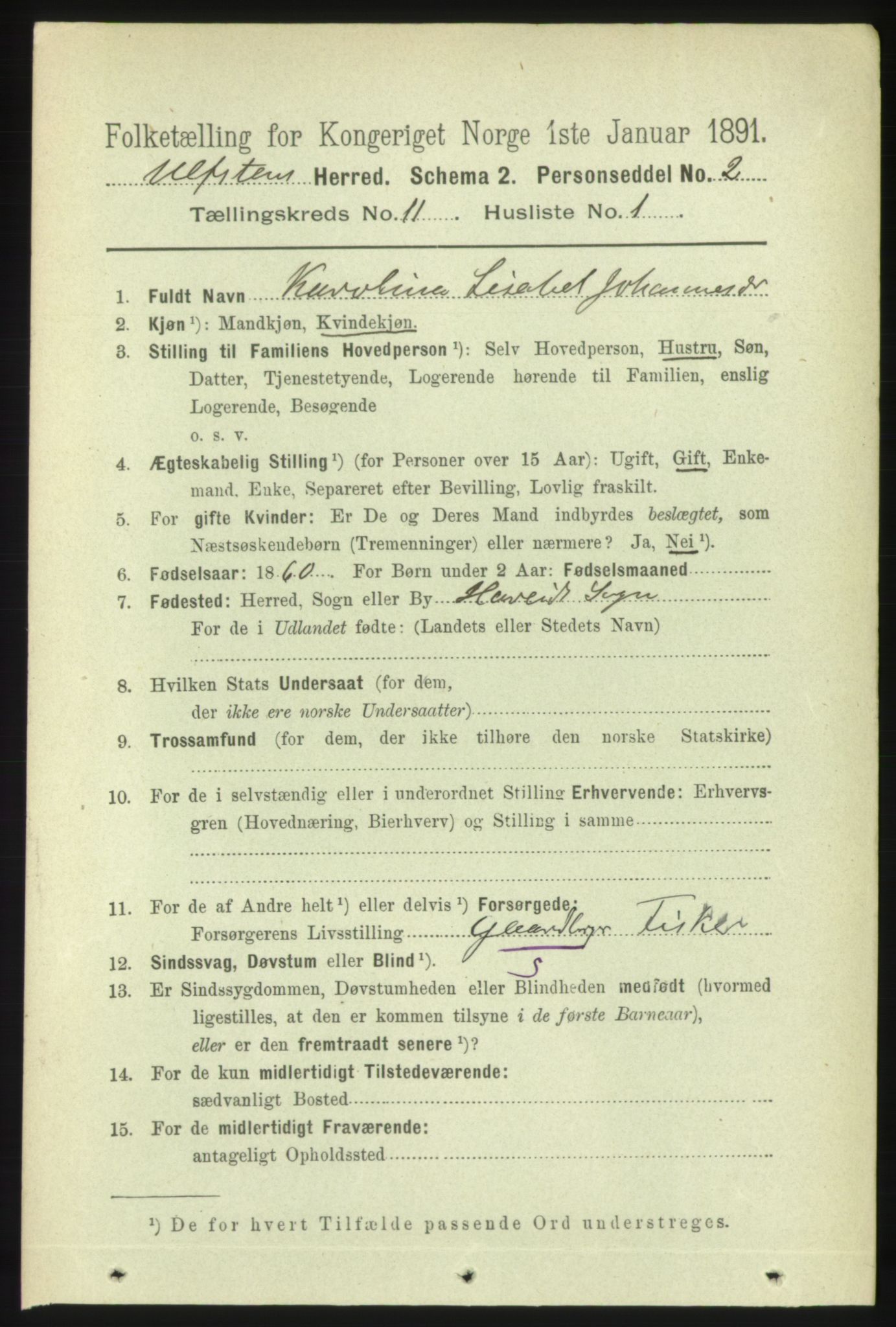 RA, 1891 census for 1516 Ulstein, 1891, p. 3458