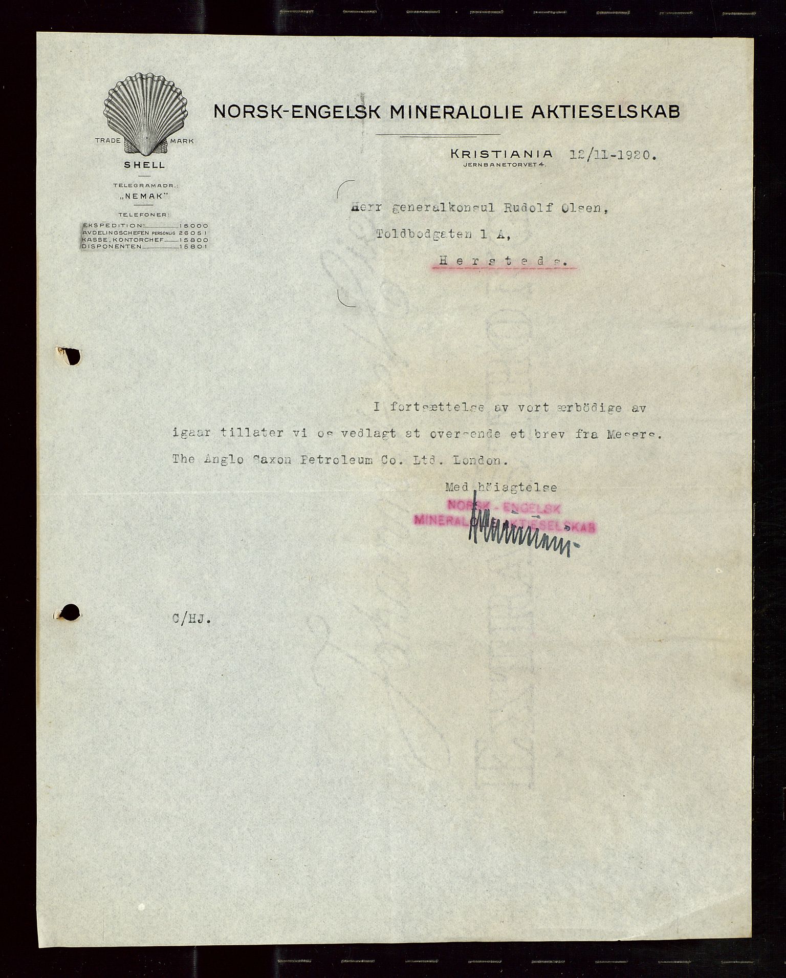 Pa 1521 - A/S Norske Shell, AV/SAST-A-101915/E/Ea/Eaa/L0010: Sjefskorrespondanse, 1920, p. 178