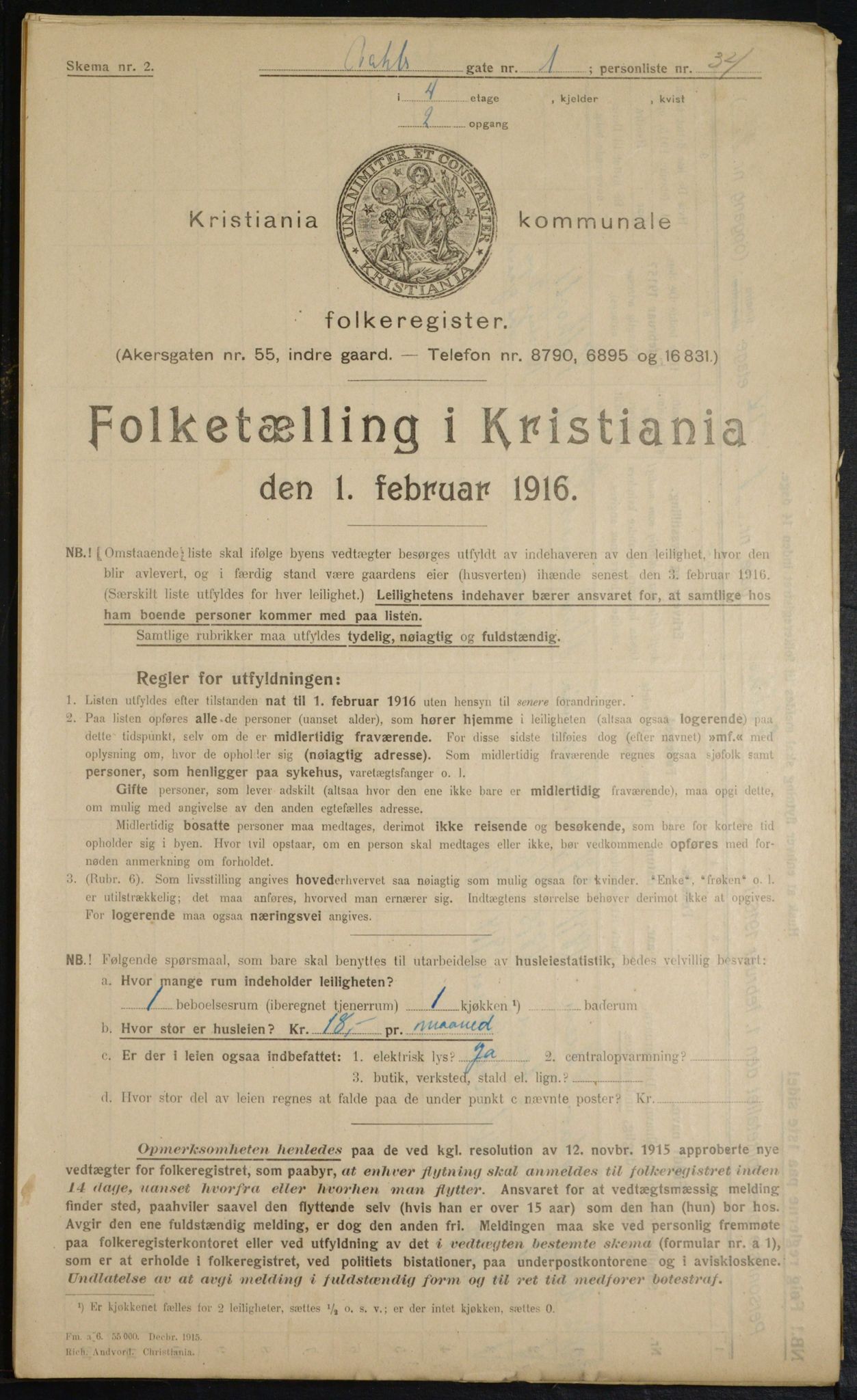 OBA, Municipal Census 1916 for Kristiania, 1916, p. 125138