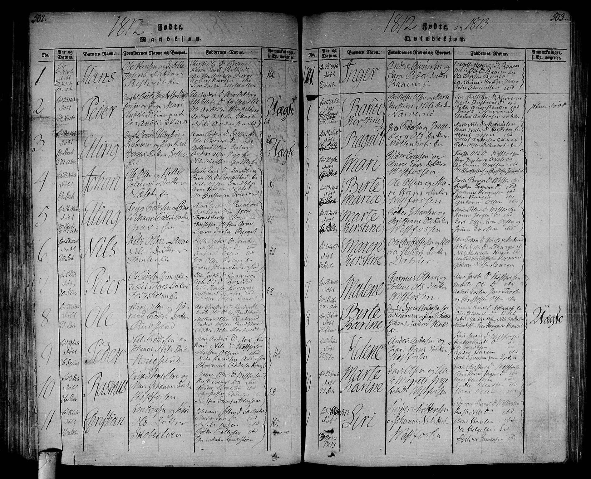 Eiker kirkebøker, SAKO/A-4/F/Fa/L0010: Parish register (official) no. I 10, 1806-1815, p. 502-503
