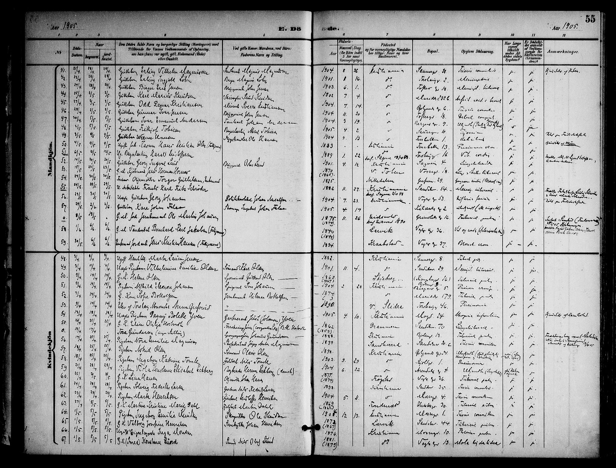 Sagene prestekontor Kirkebøker, SAO/A-10796/F/L0006: Parish register (official) no. 6, 1898-1923, p. 55