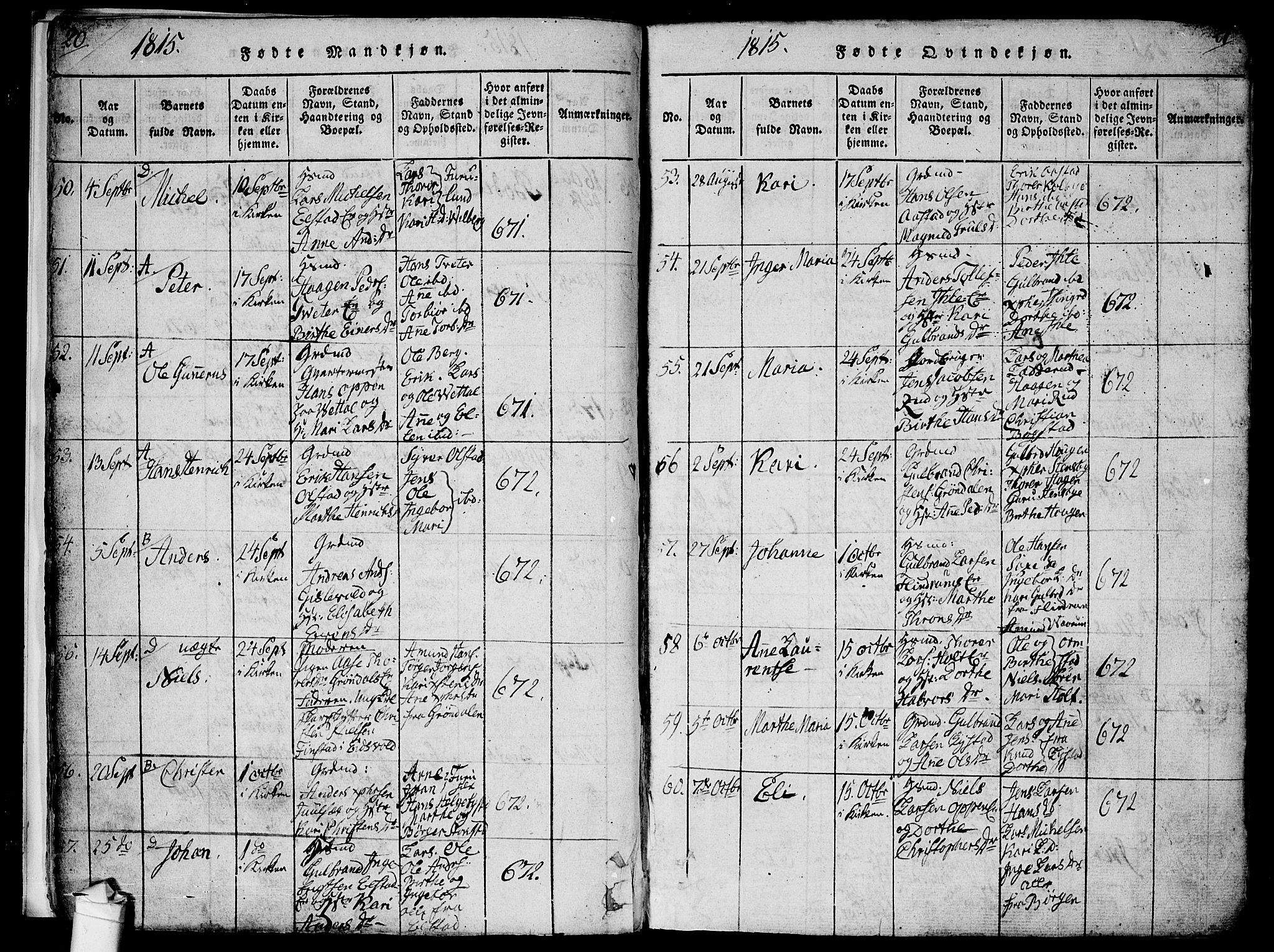 Ullensaker prestekontor Kirkebøker, SAO/A-10236a/F/Fa/L0013: Parish register (official) no. I 13, 1815-1835, p. 20-21