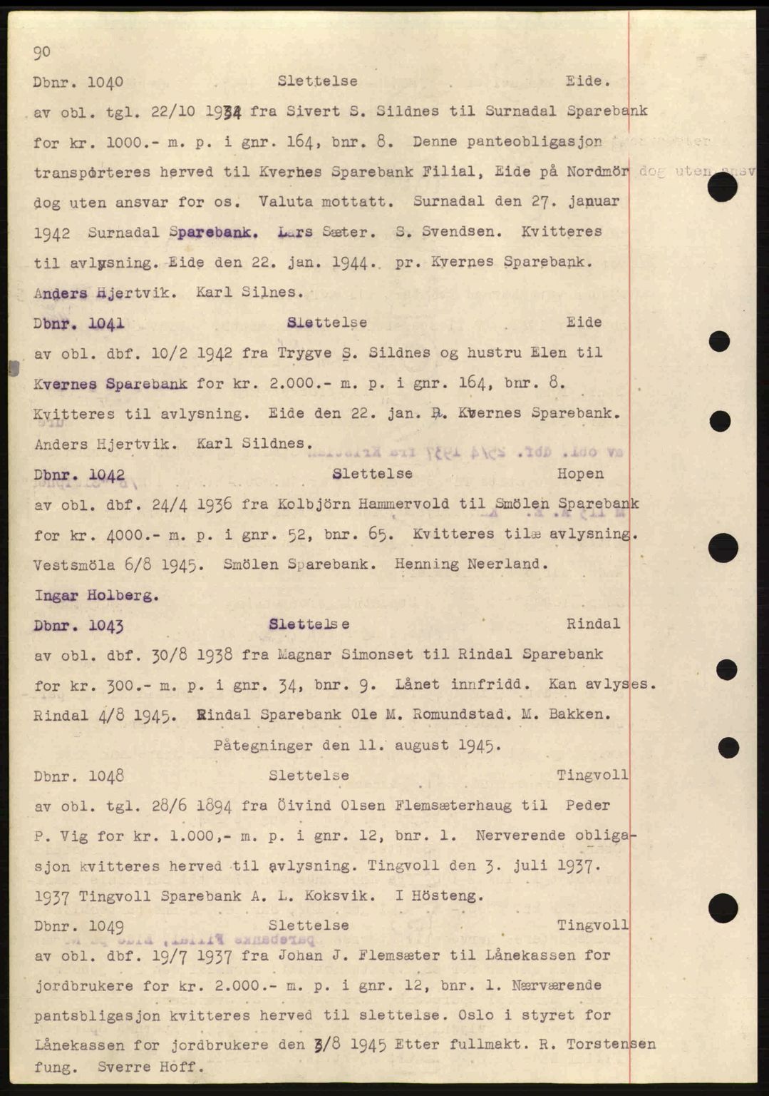 Nordmøre sorenskriveri, AV/SAT-A-4132/1/2/2Ca: Mortgage book no. C82a, 1945-1946, Diary no: : 1040/1945