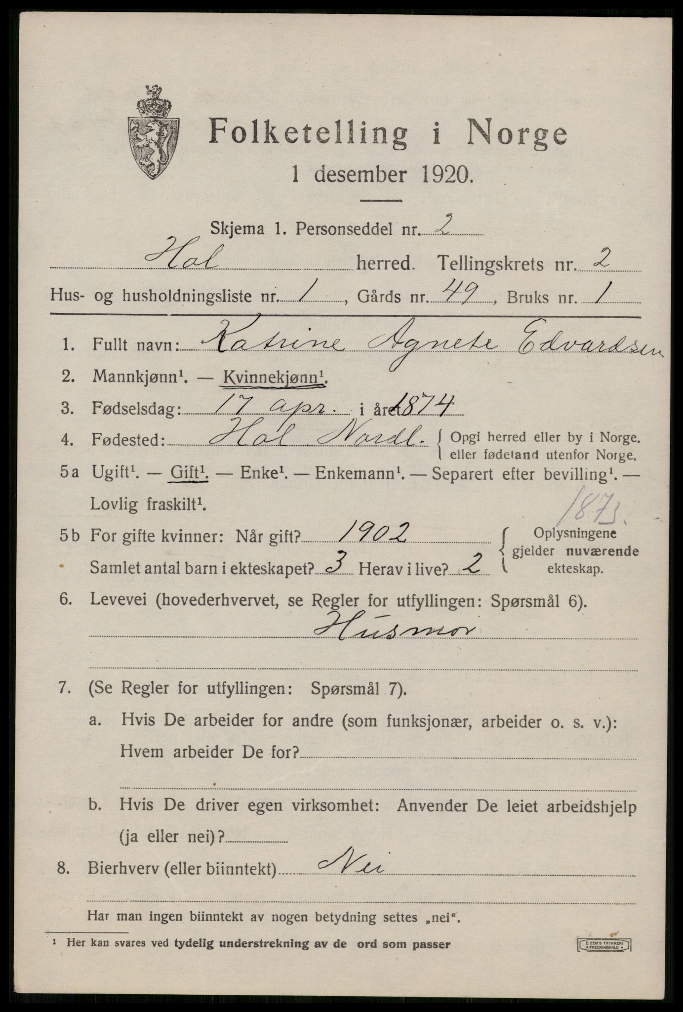 SAT, 1920 census for Hol, 1920, p. 2131