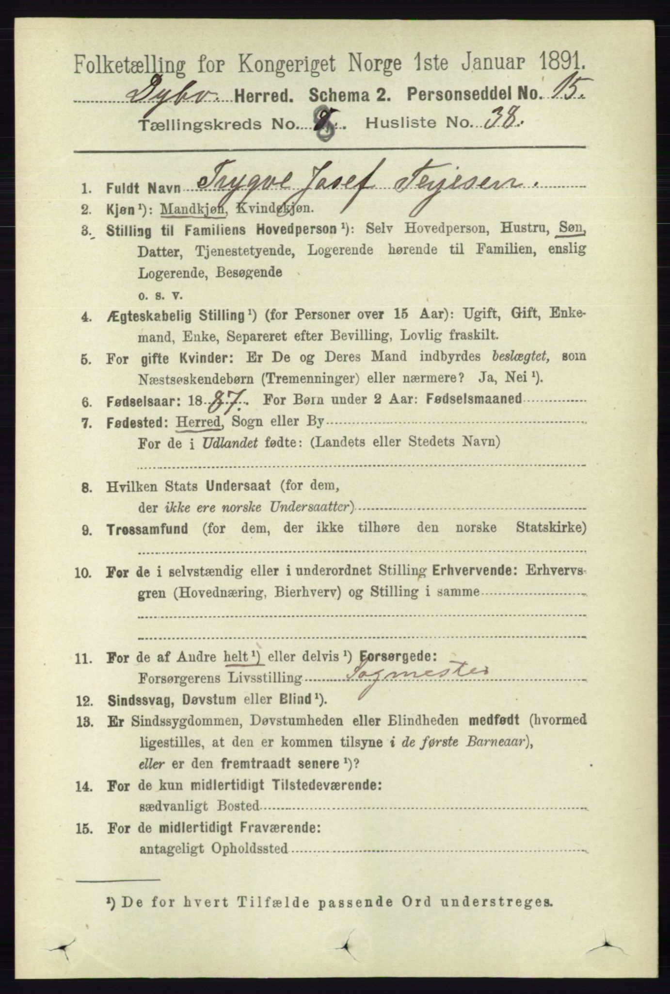 RA, 1891 census for 0915 Dypvåg, 1891, p. 2967