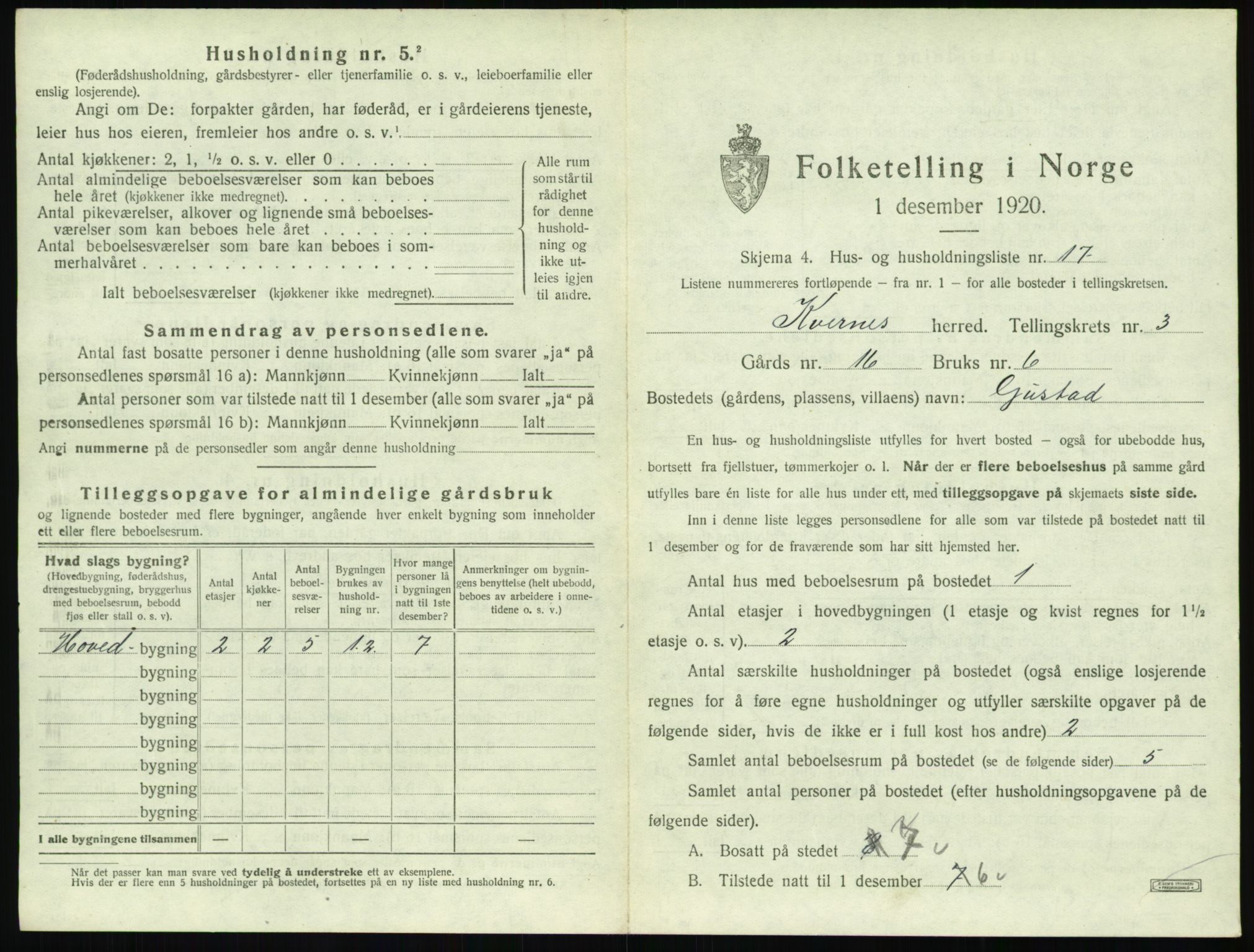 SAT, 1920 census for Kvernes, 1920, p. 271