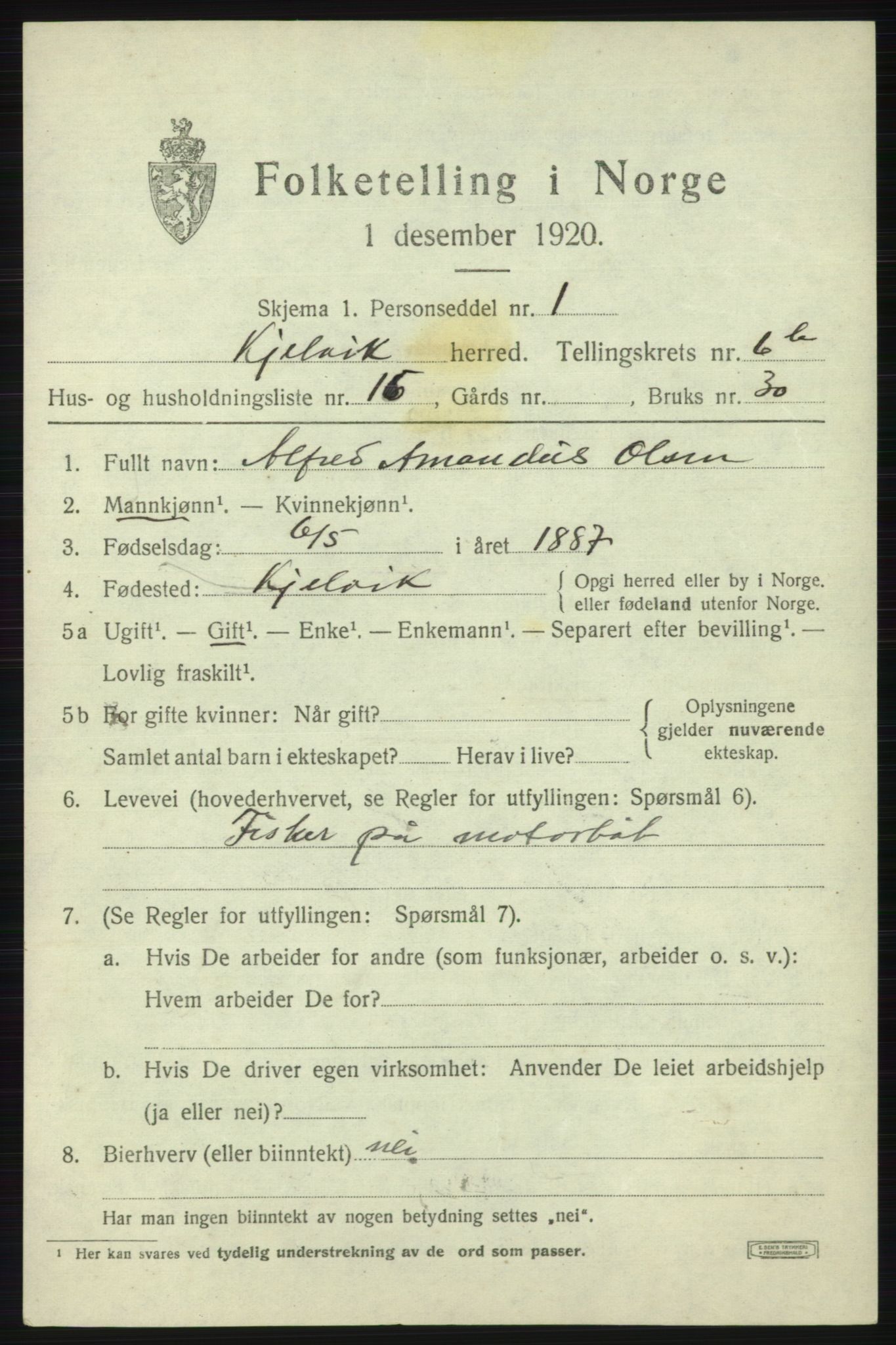 SATØ, 1920 census for Kjelvik, 1920, p. 3789