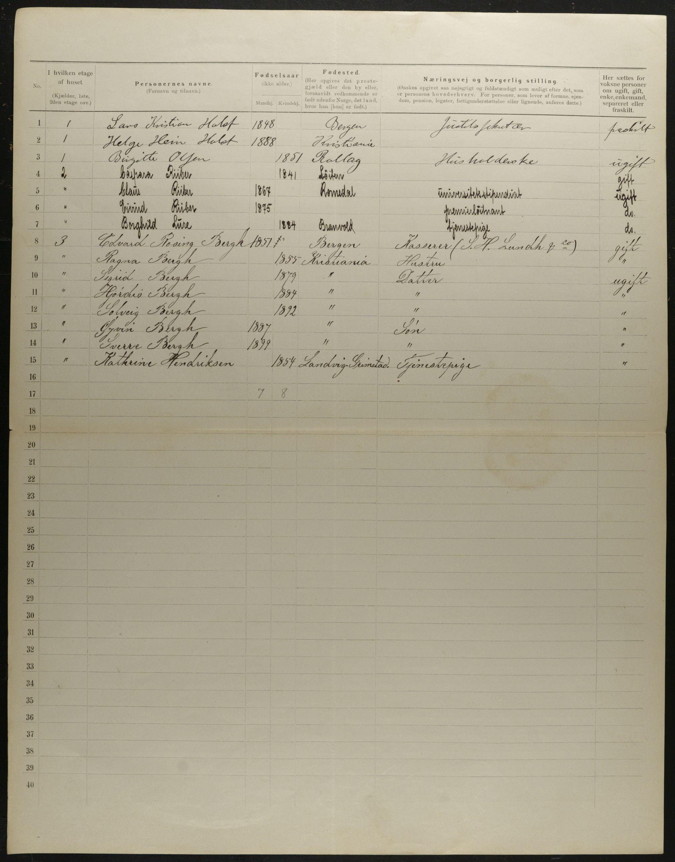 OBA, Municipal Census 1901 for Kristiania, 1901, p. 7960