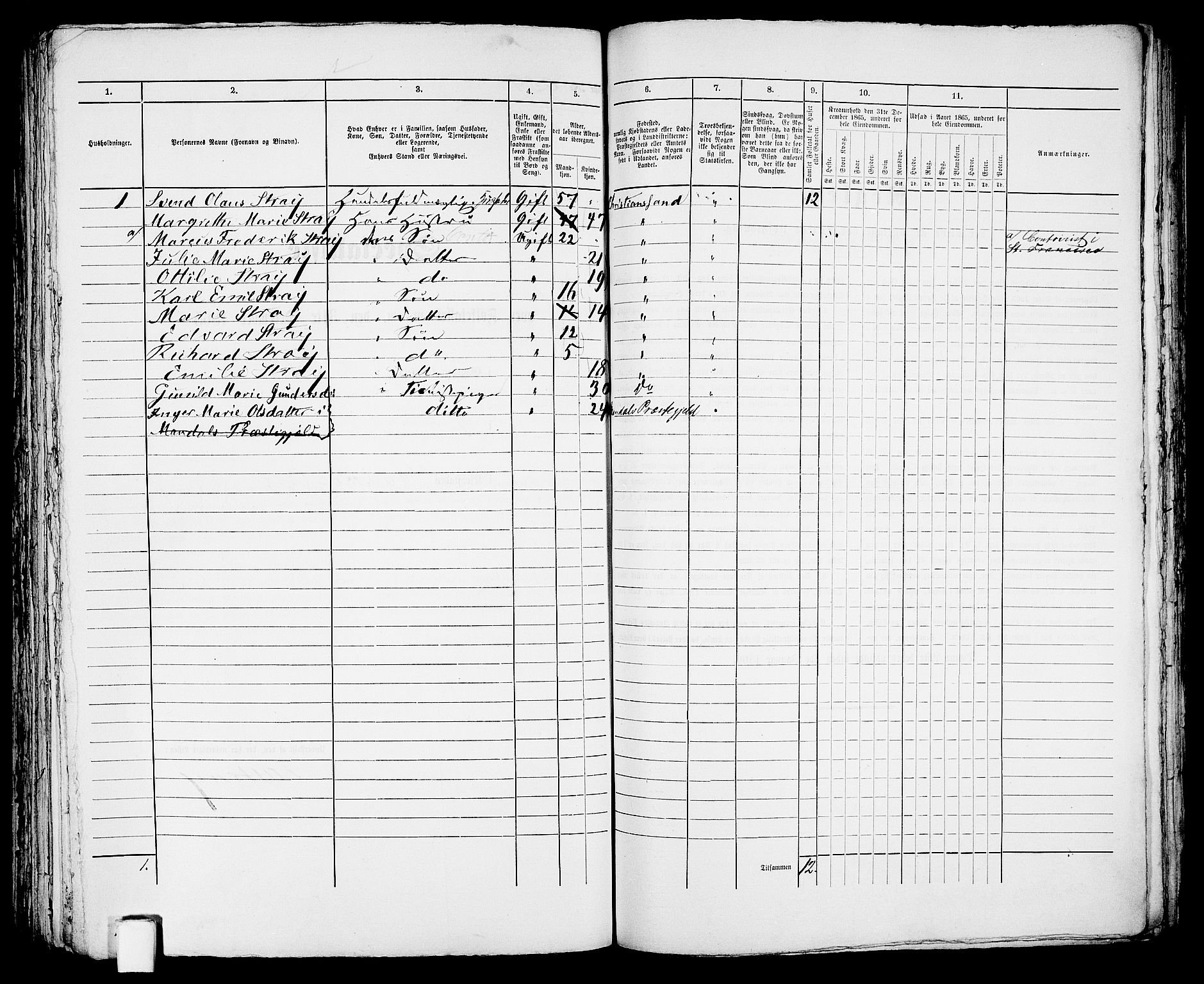 RA, 1865 census for Kristiansand, 1865, p. 1958