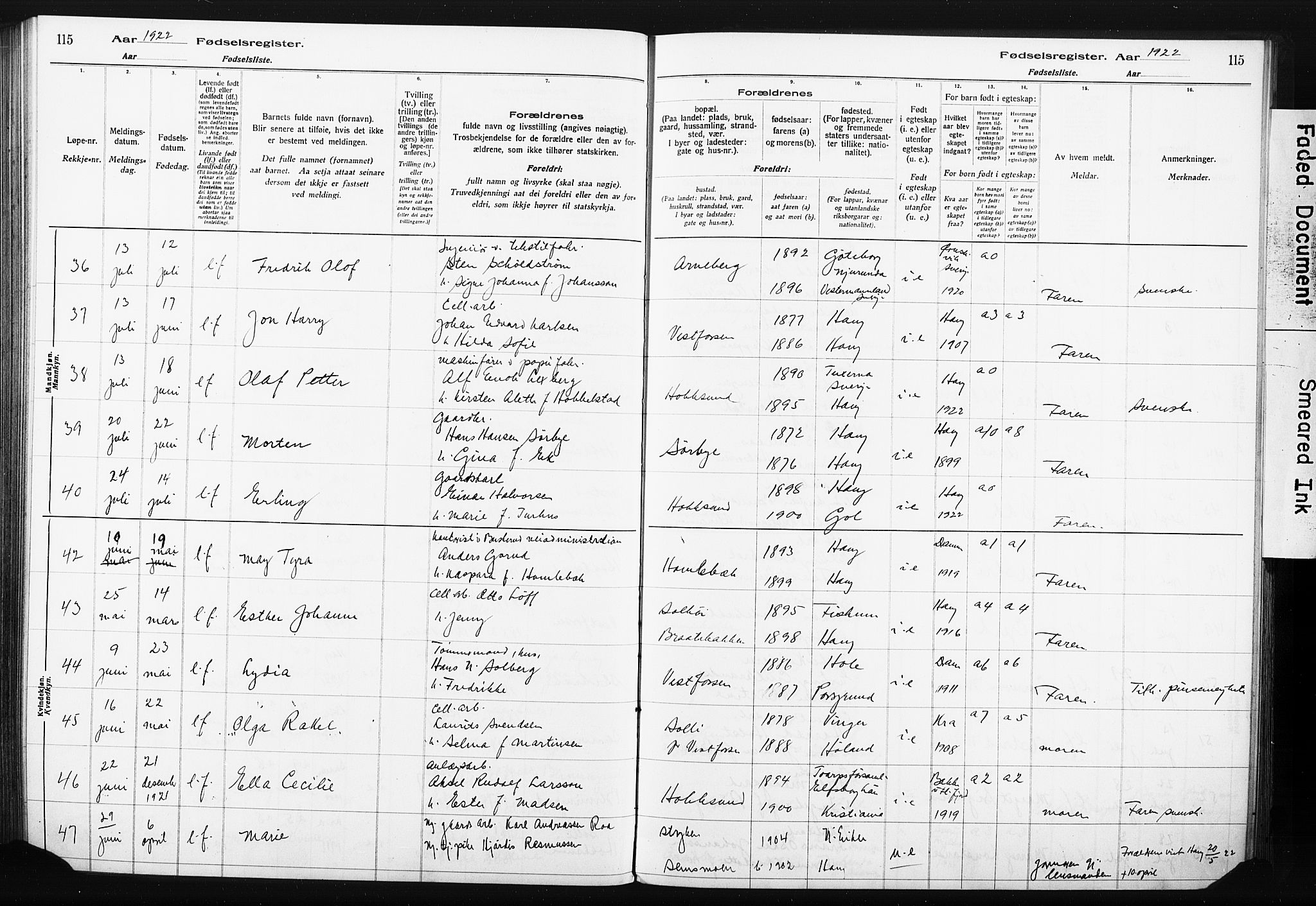 Eiker kirkebøker, AV/SAKO-A-4/J/Ja/L0001: Birth register no. I 1, 1916-1927, p. 115