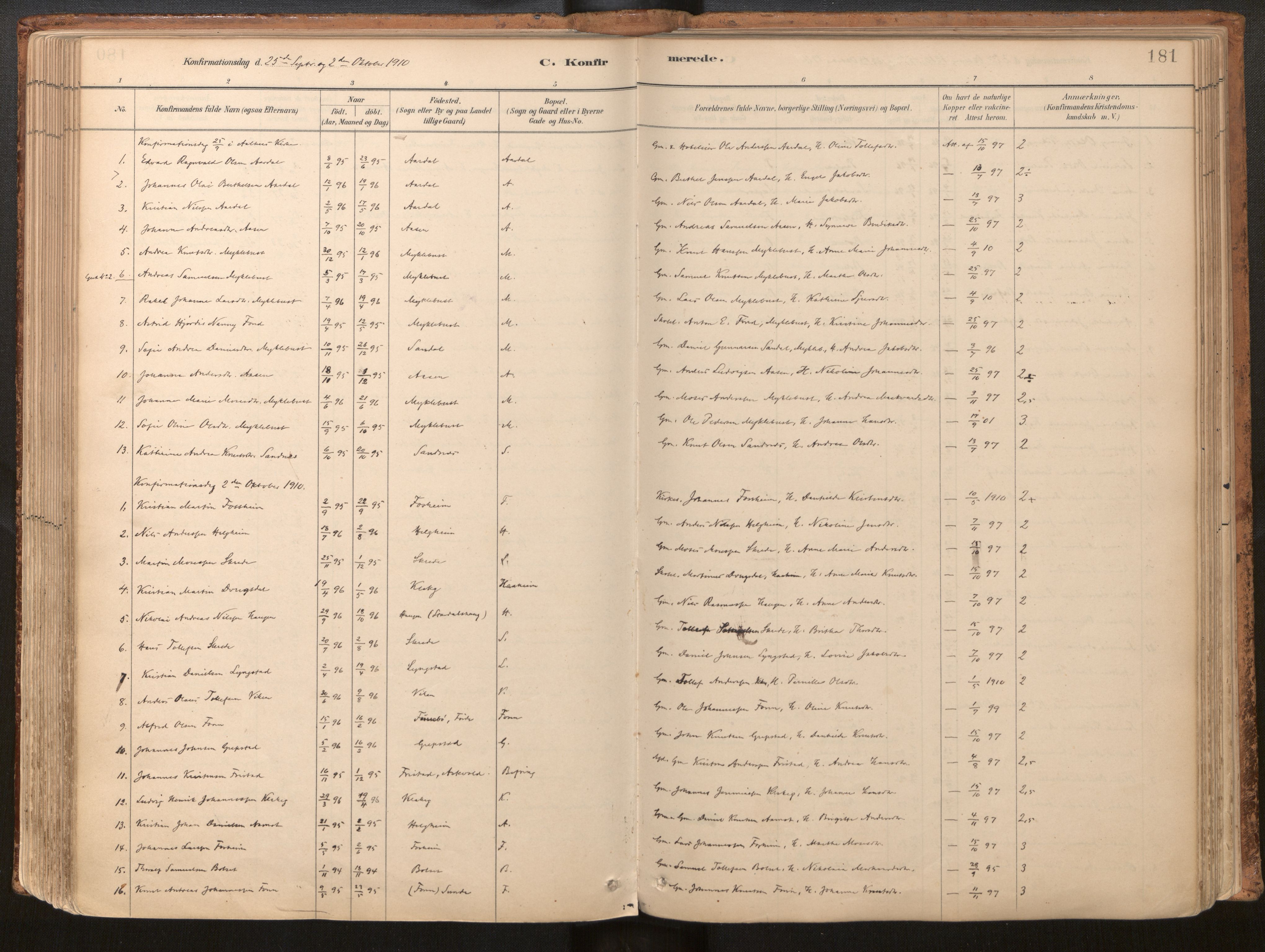 Jølster sokneprestembete, SAB/A-80701/H/Haa/Haac/L0001: Parish register (official) no. C 1, 1882-1928, p. 181