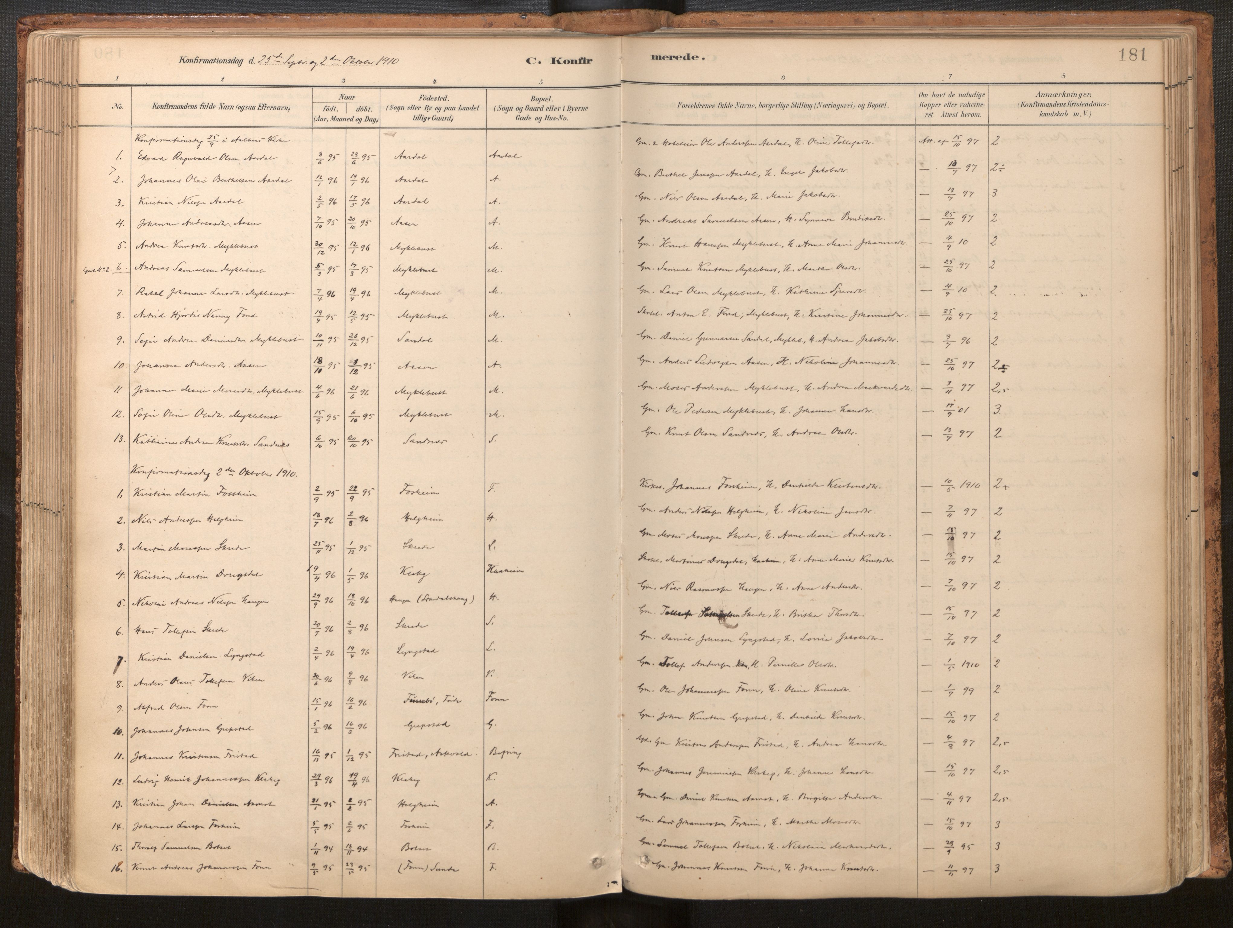 Jølster sokneprestembete, AV/SAB-A-80701/H/Haa/Haac/L0001: Parish register (official) no. C 1, 1882-1928, p. 181