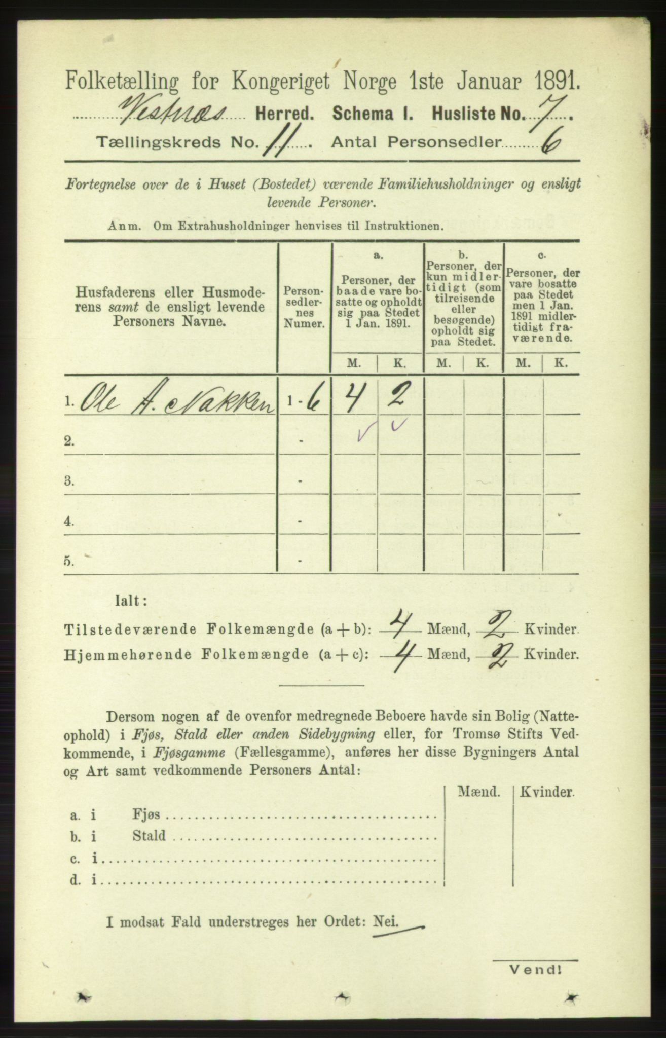 RA, 1891 census for 1535 Vestnes, 1891, p. 3863