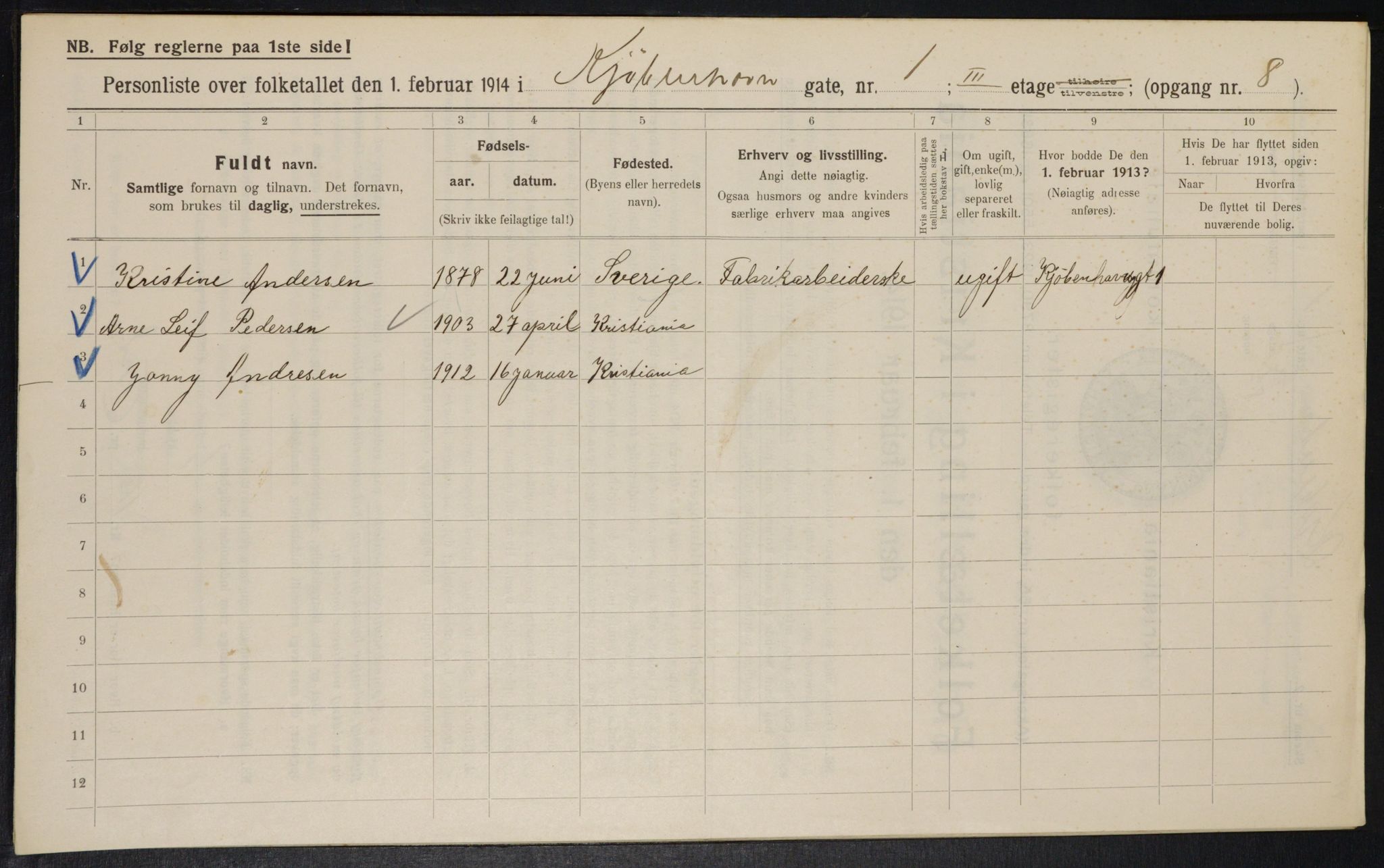 OBA, Municipal Census 1914 for Kristiania, 1914, p. 54918