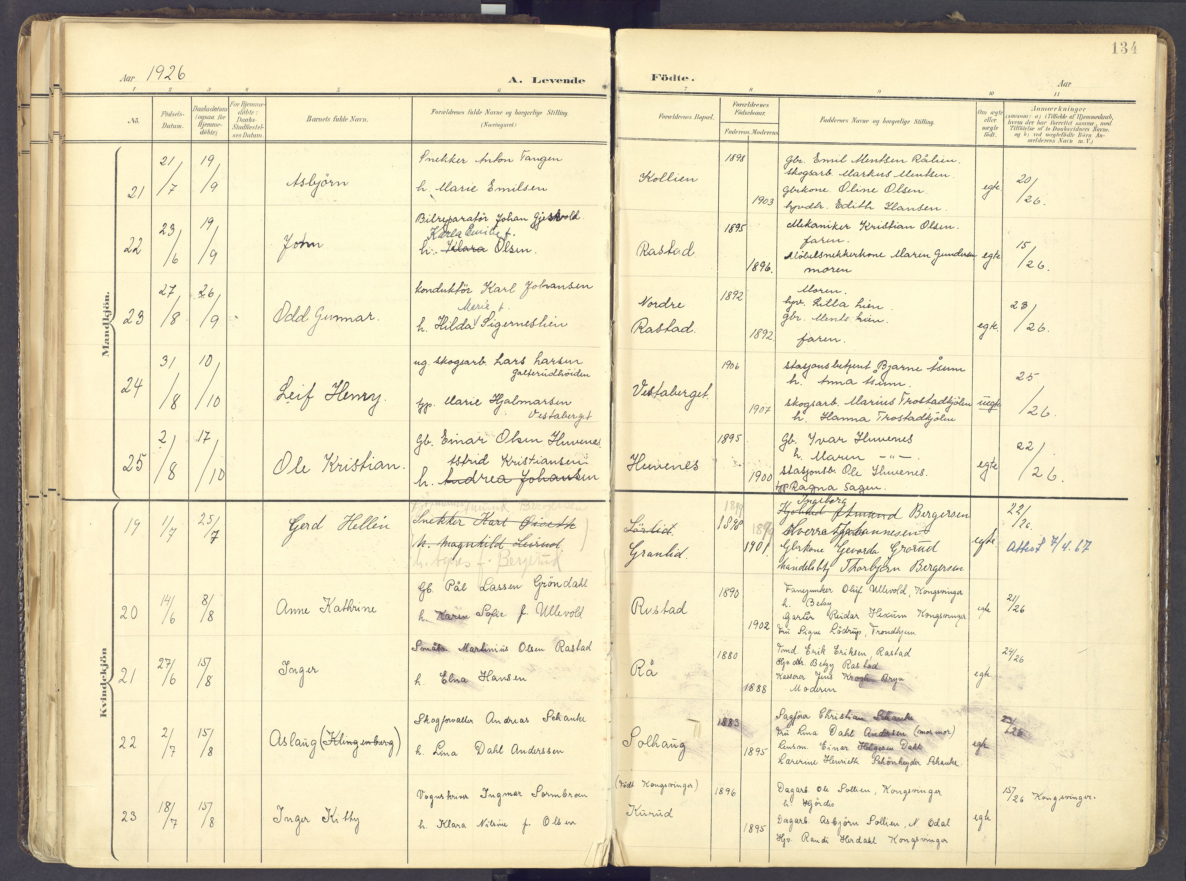 Vinger prestekontor, AV/SAH-PREST-024/H/Ha/Haa/L0017: Parish register (official) no. 17, 1901-1927, p. 134