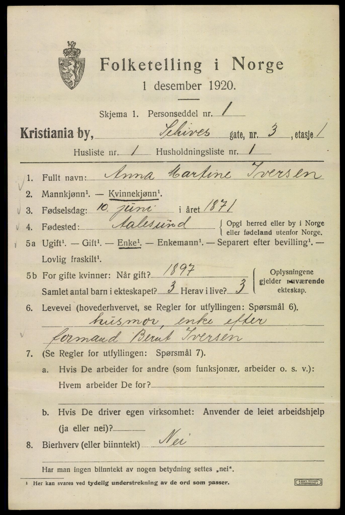 SAO, 1920 census for Kristiania, 1920, p. 487209