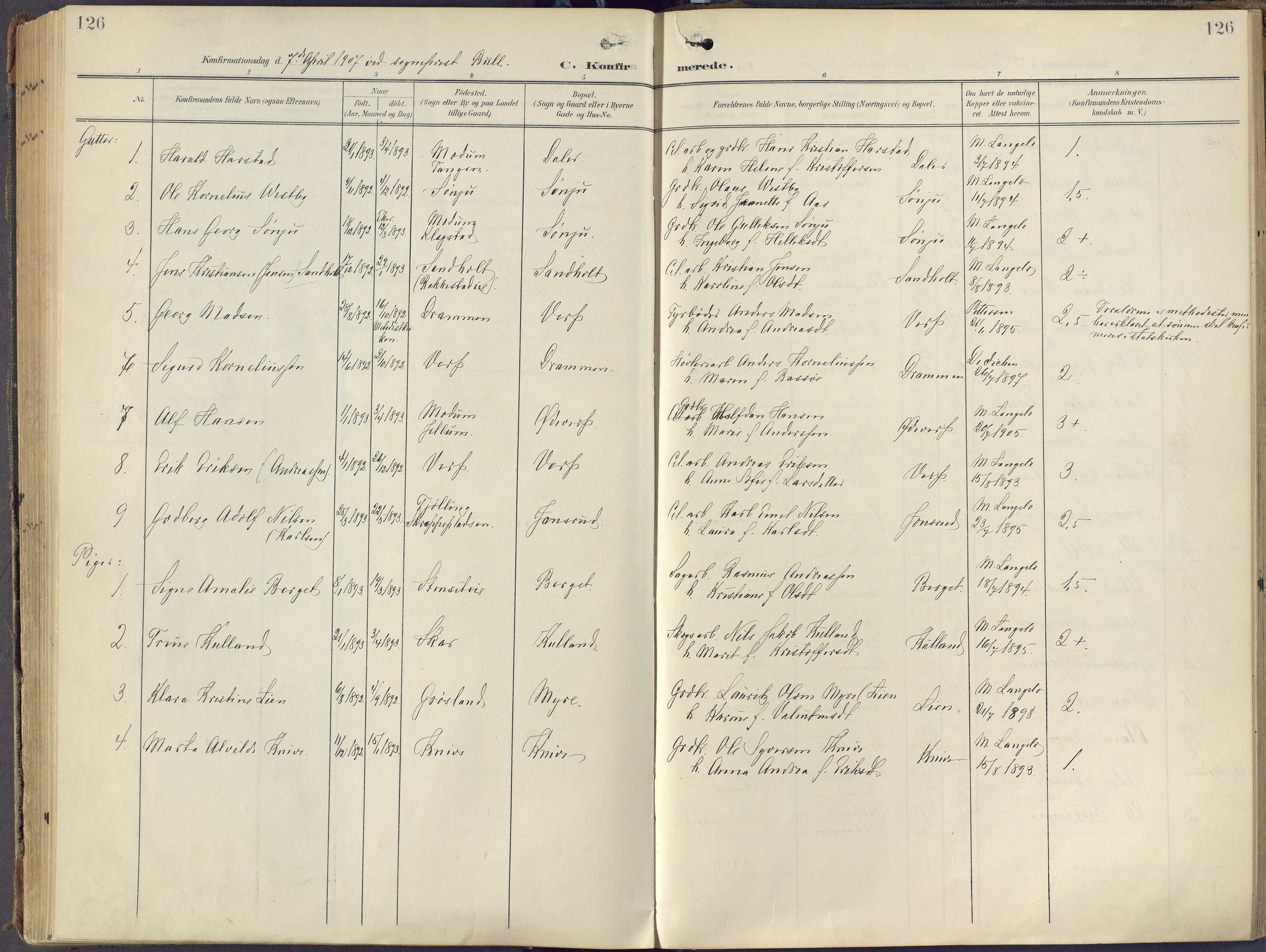 Eiker kirkebøker, SAKO/A-4/F/Fc/L0004: Parish register (official) no. III 4, 1900-1919, p. 126