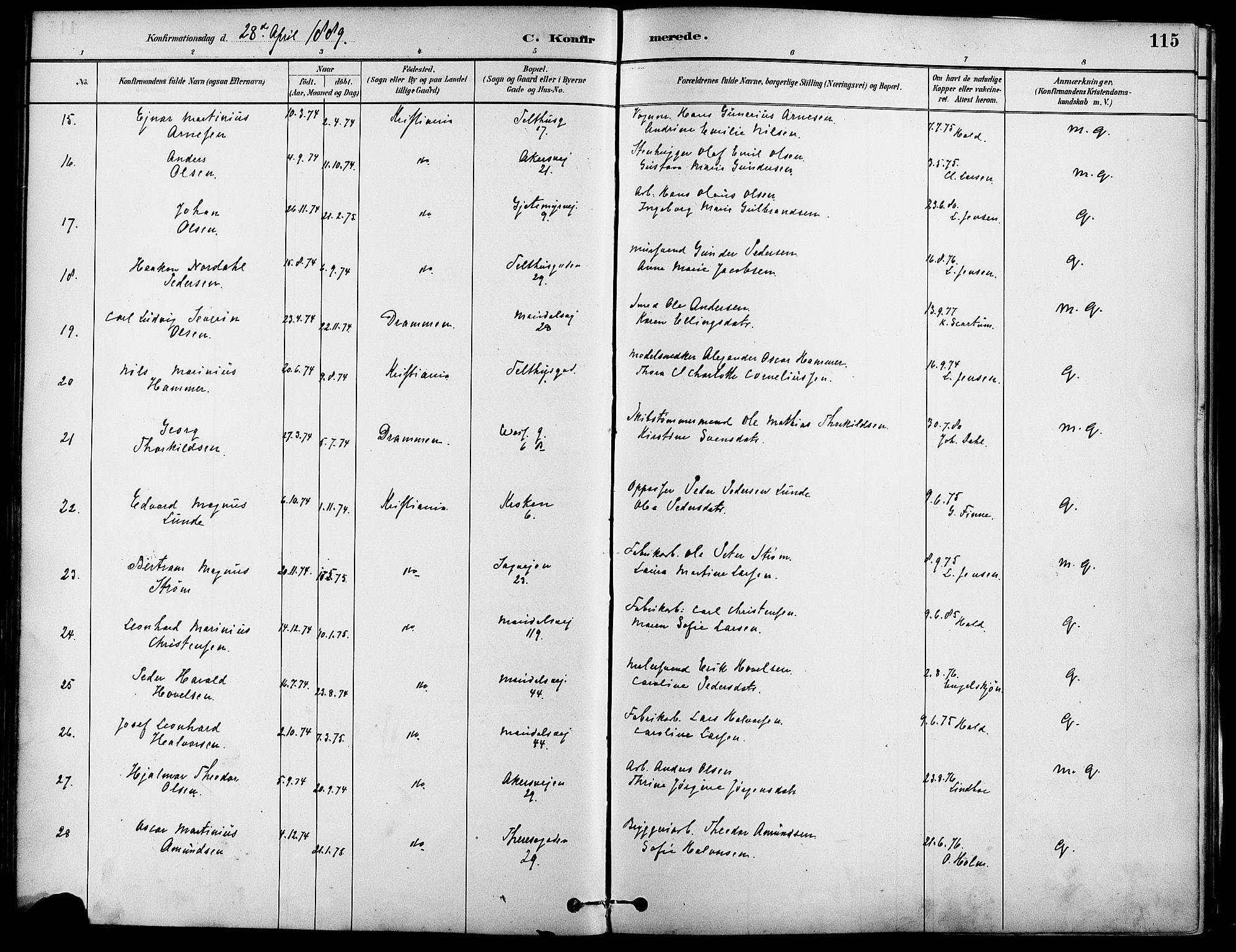 Gamle Aker prestekontor Kirkebøker, SAO/A-10617a/F/L0007: Parish register (official) no. 7, 1882-1890, p. 115