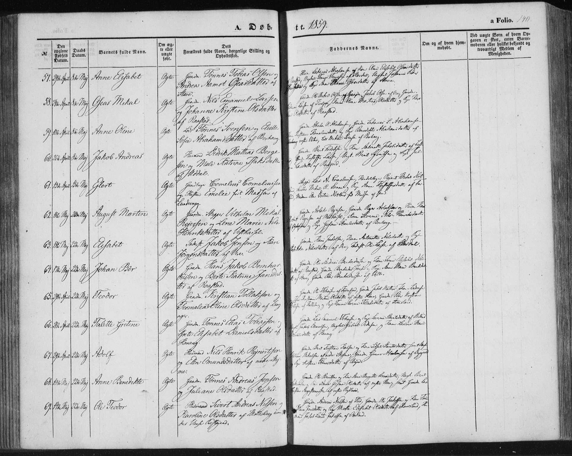 Lista sokneprestkontor, AV/SAK-1111-0027/F/Fa/L0010: Parish register (official) no. A 10, 1846-1861, p. 140