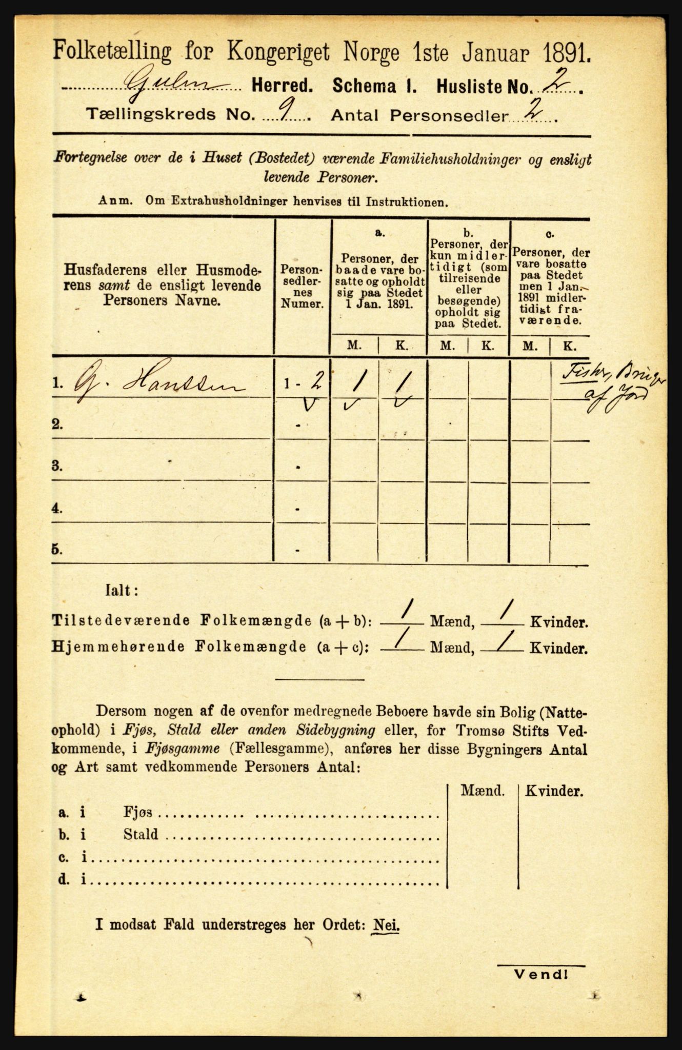 RA, 1891 census for 1411 Gulen, 1891, p. 2706