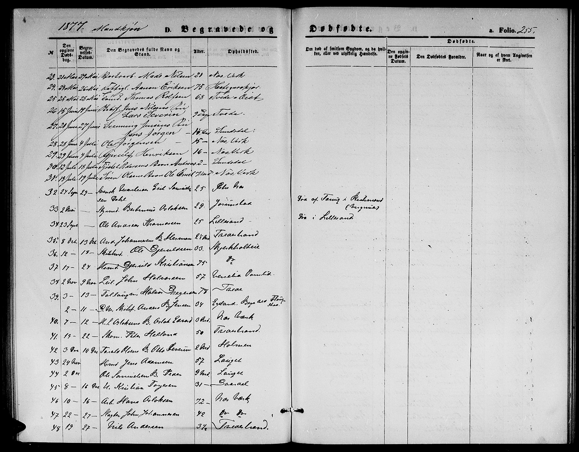 Holt sokneprestkontor, AV/SAK-1111-0021/F/Fb/L0009: Parish register (copy) no. B 9, 1871-1883, p. 255