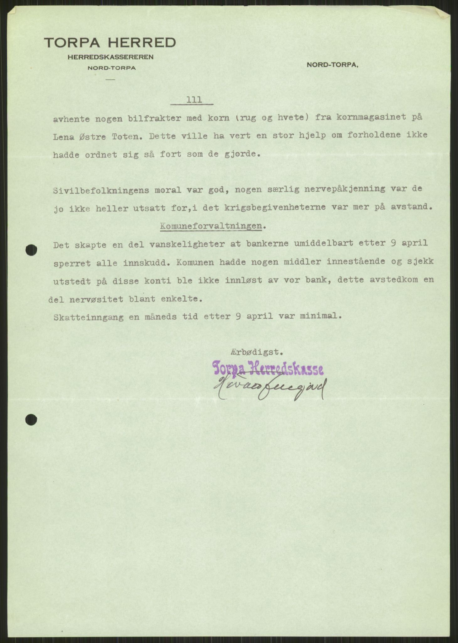 Forsvaret, Forsvarets krigshistoriske avdeling, AV/RA-RAFA-2017/Y/Ya/L0014: II-C-11-31 - Fylkesmenn.  Rapporter om krigsbegivenhetene 1940., 1940, p. 219