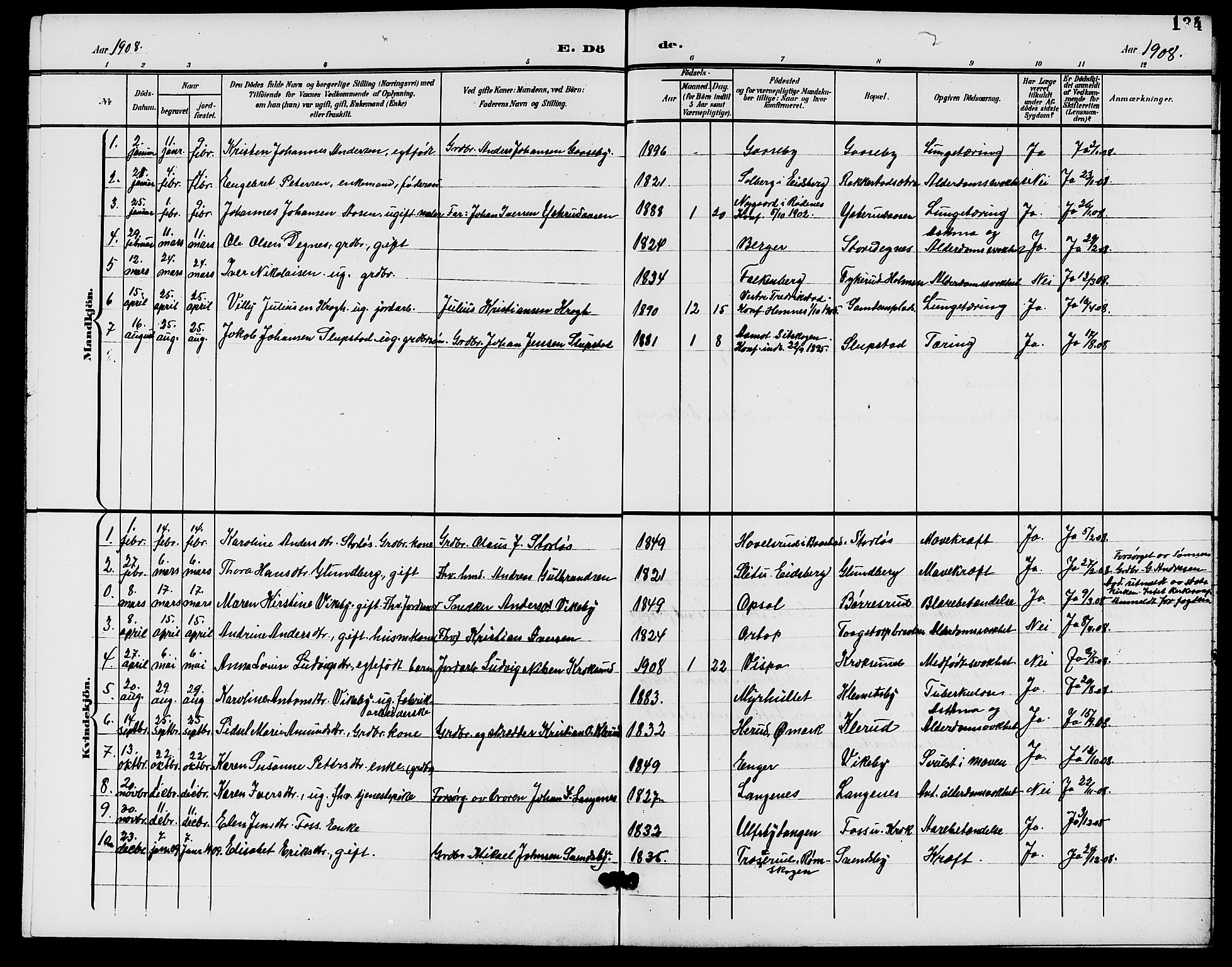 Rødenes prestekontor Kirkebøker, SAO/A-2005/G/Ga/L0002: Parish register (copy) no. I 2, 1901-1910, p. 134