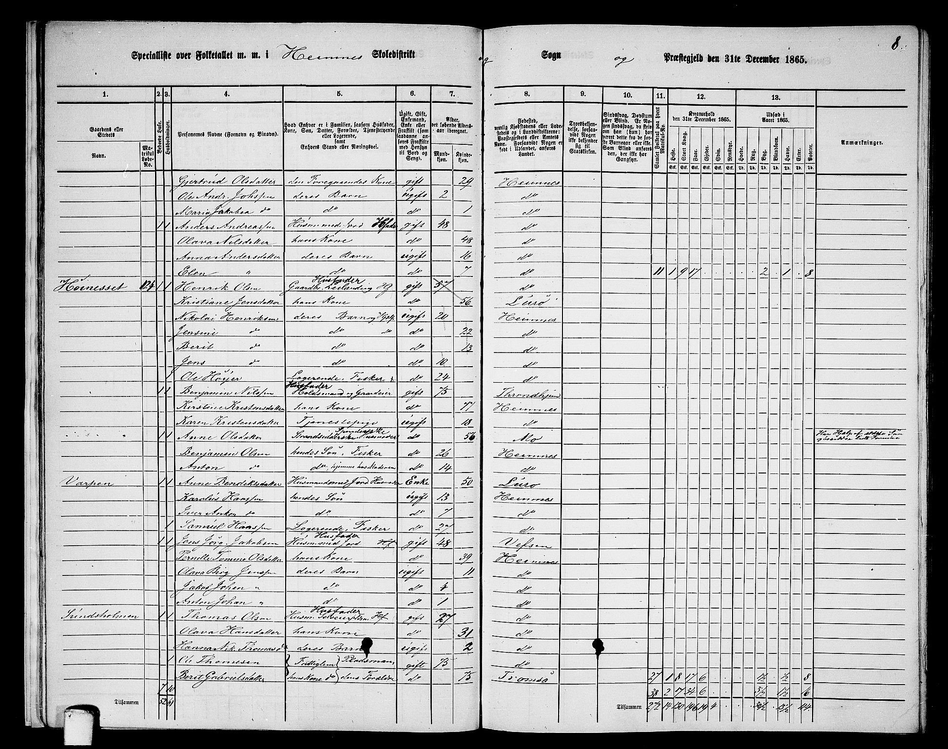 RA, 1865 census for Hemnes, 1865, p. 20