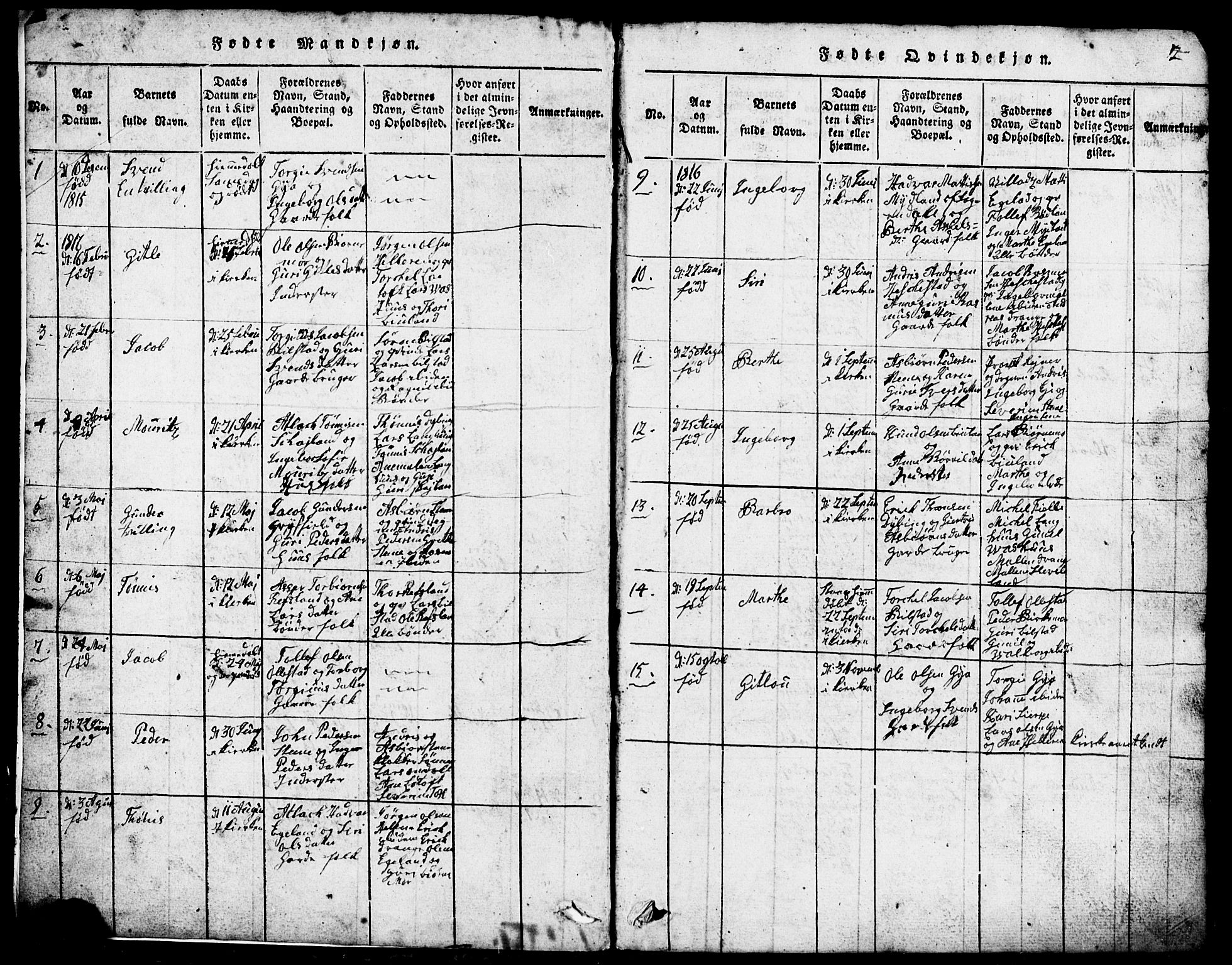 Lund sokneprestkontor, SAST/A-101809/S07/L0001: Parish register (copy) no. B 1, 1815-1853, p. 2