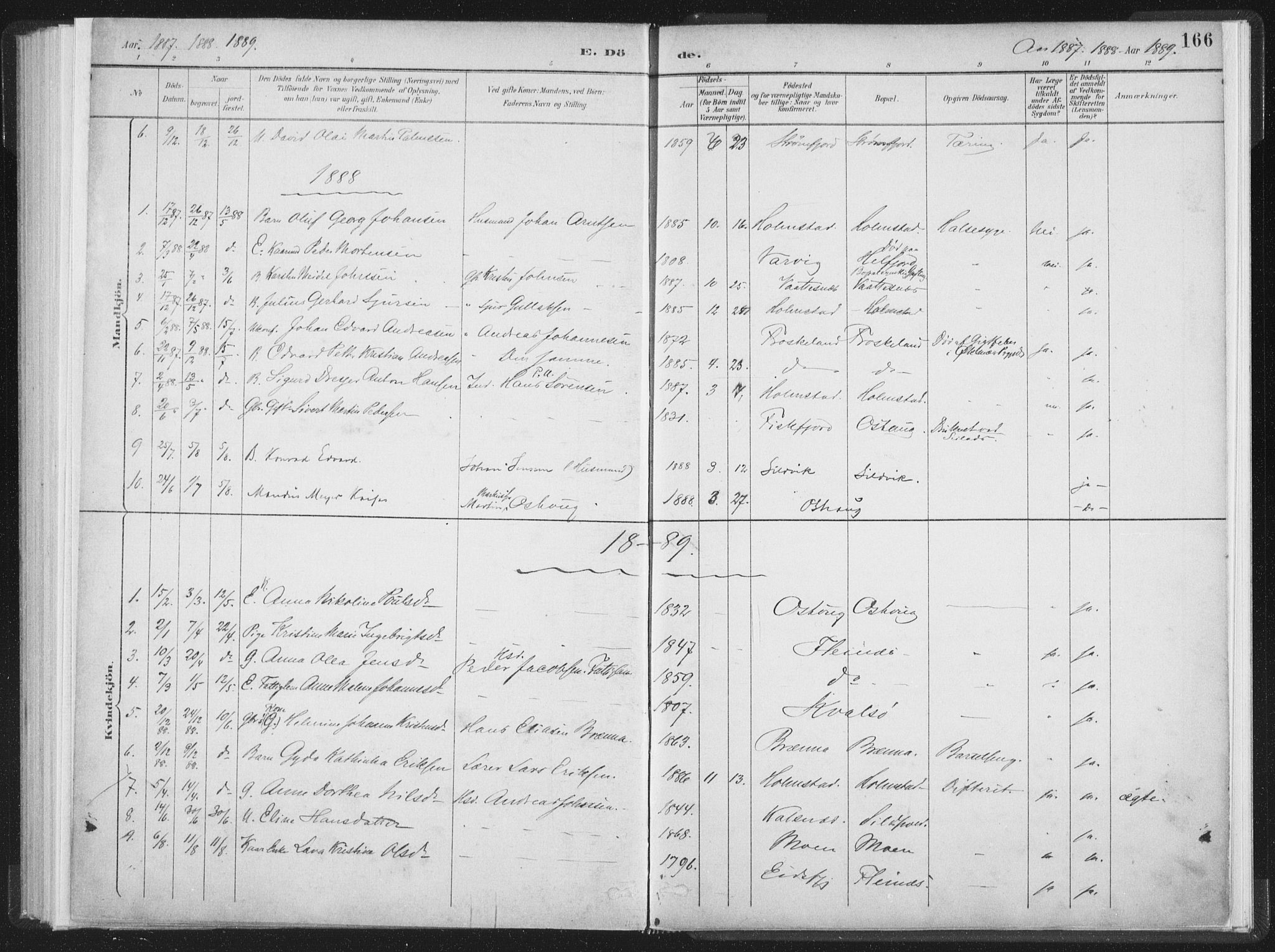 Ministerialprotokoller, klokkerbøker og fødselsregistre - Nordland, SAT/A-1459/890/L1286: Parish register (official) no. 890A01, 1882-1902, p. 166
