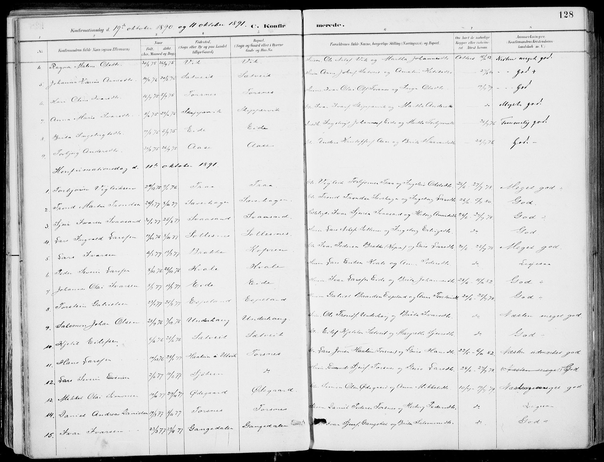 Strandebarm sokneprestembete, SAB/A-78401/H/Haa: Parish register (official) no. E  1, 1886-1908, p. 128