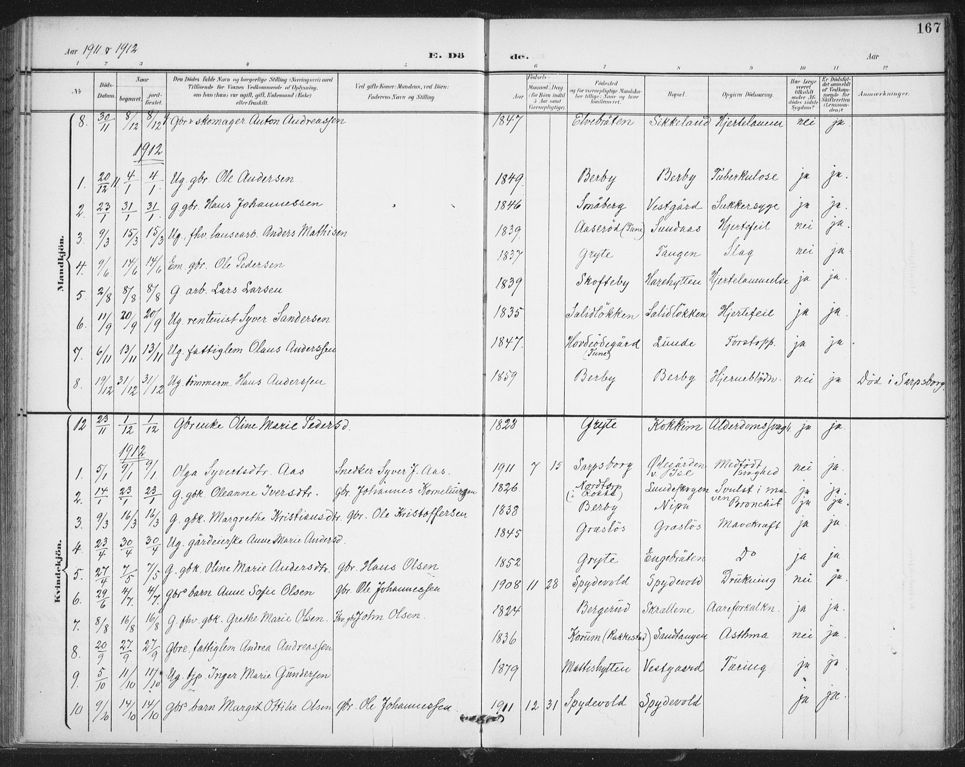 Varteig prestekontor Kirkebøker, SAO/A-10447a/F/Fa/L0003: Parish register (official) no. 3, 1899-1919, p. 167