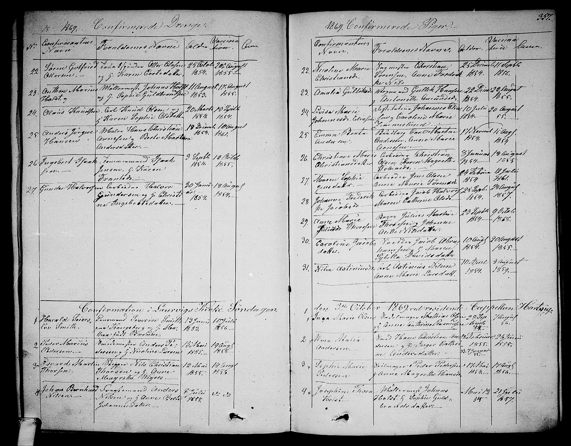 Larvik kirkebøker, AV/SAKO-A-352/G/Ga/L0003b: Parish register (copy) no. I 3B, 1830-1870, p. 357