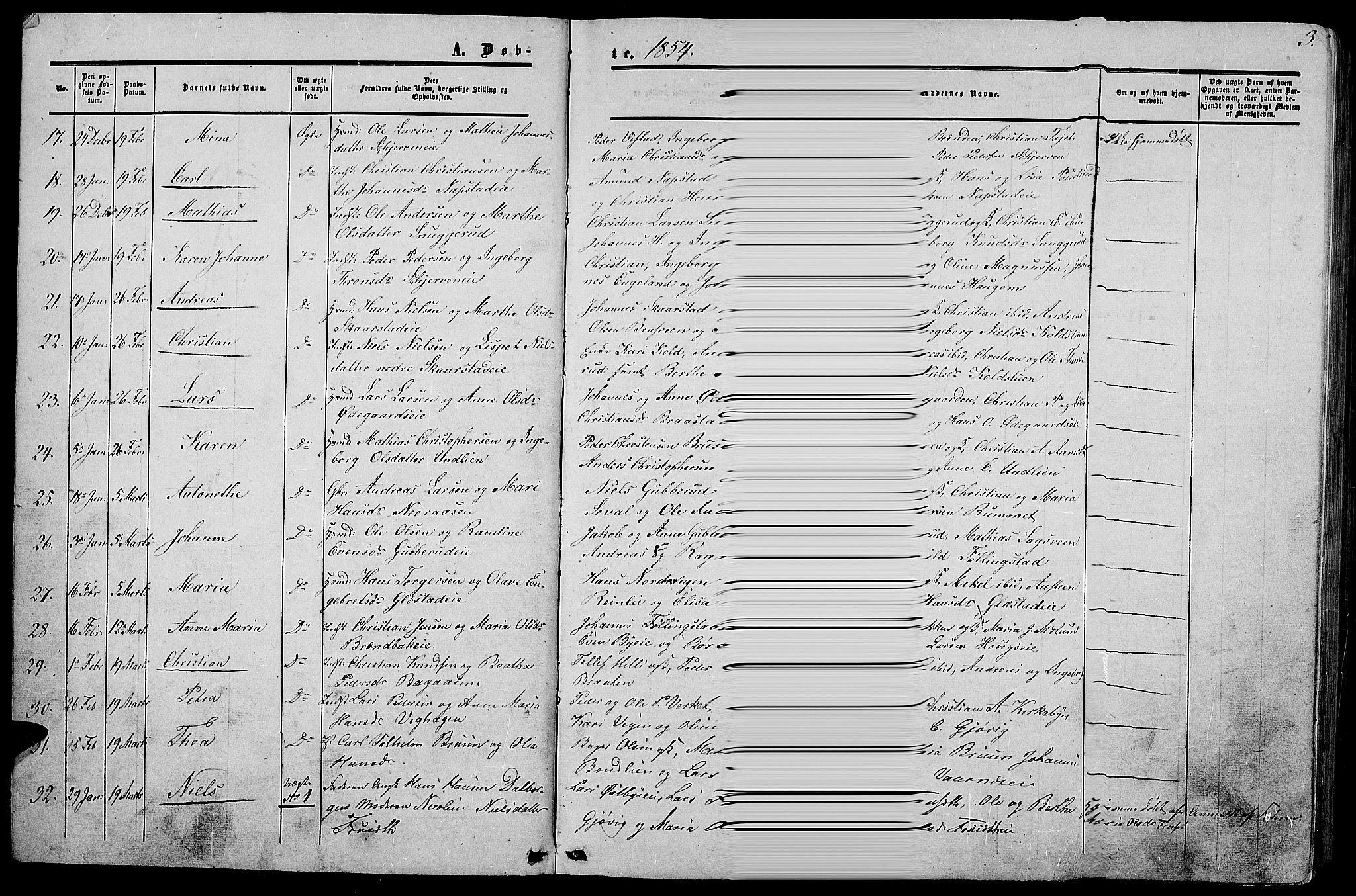 Vardal prestekontor, SAH/PREST-100/H/Ha/Hab/L0005: Parish register (copy) no. 5, 1854-1868, p. 3