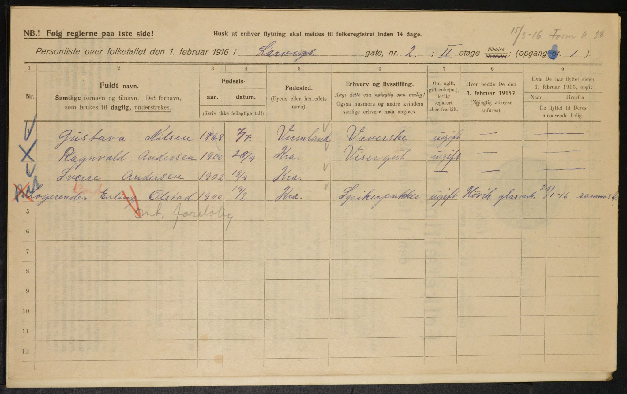 OBA, Municipal Census 1916 for Kristiania, 1916, p. 58402