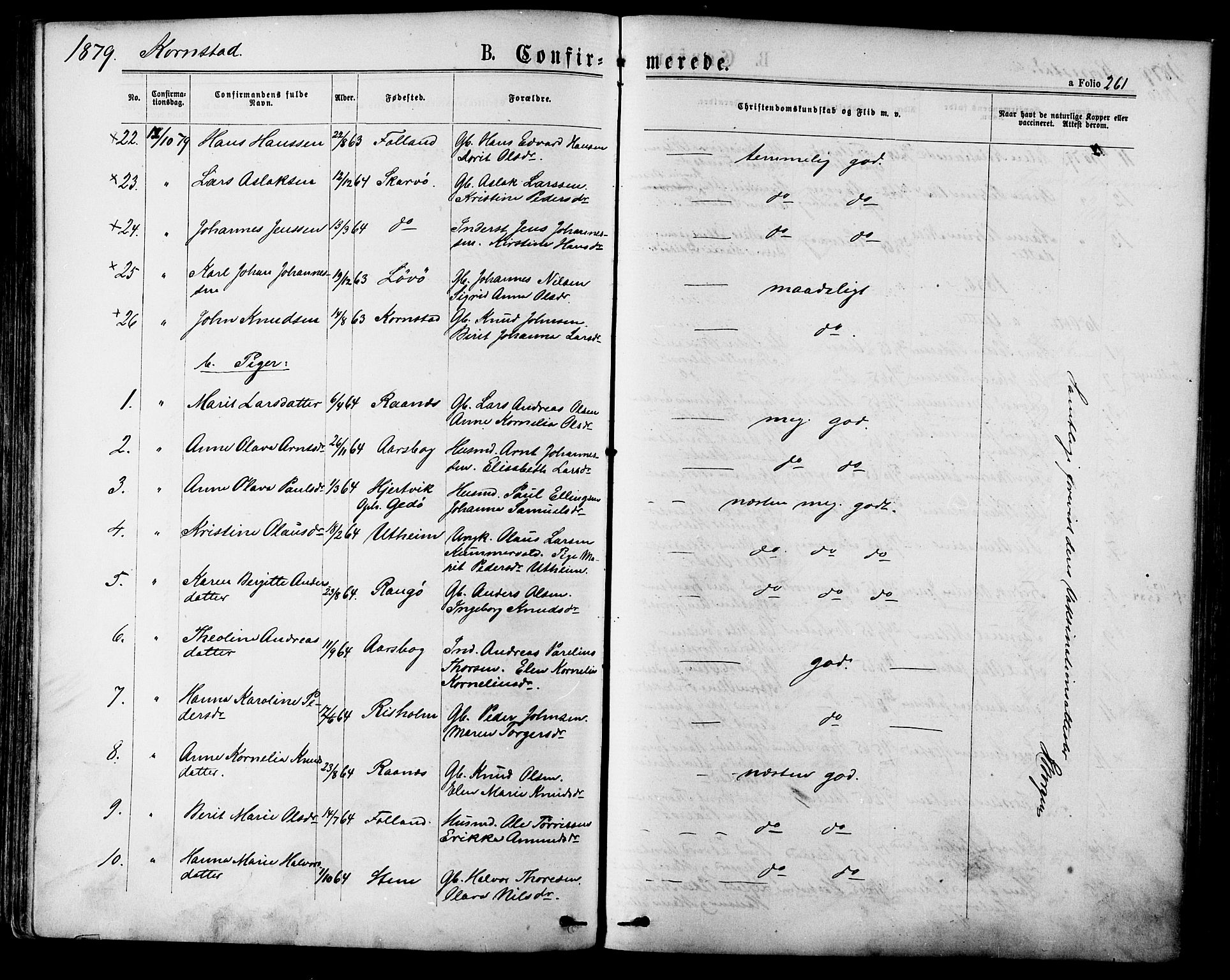 Ministerialprotokoller, klokkerbøker og fødselsregistre - Møre og Romsdal, AV/SAT-A-1454/568/L0806: Parish register (official) no. 568A12 /2, 1878-1884, p. 261