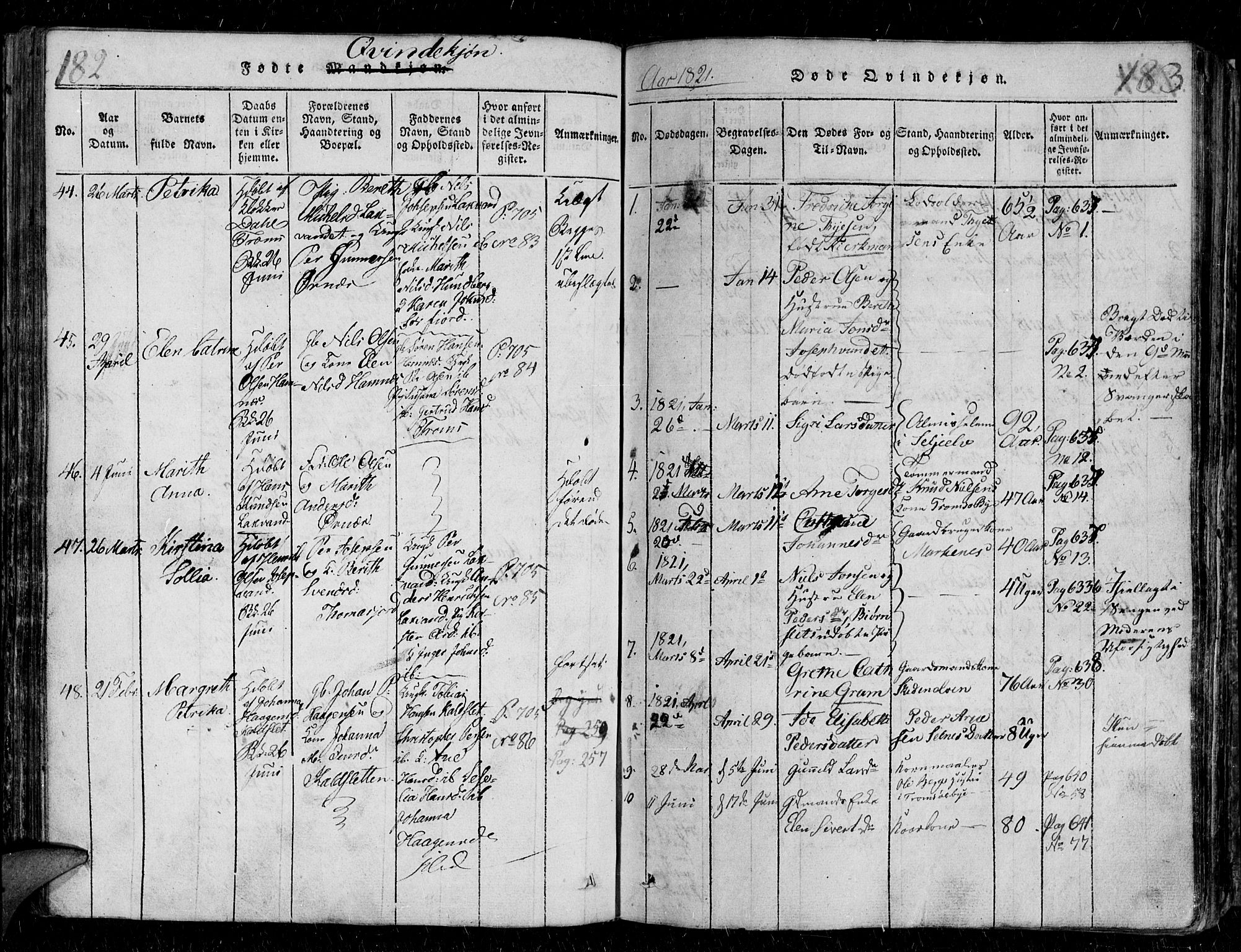 Tromsø sokneprestkontor/stiftsprosti/domprosti, AV/SATØ-S-1343/G/Gb/L0001klokker: Parish register (copy) no. 1, 1821-1833, p. 182-183